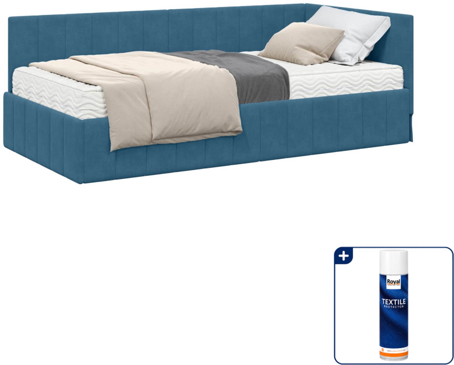 vidaXL hoekbedframe met matras 2-delig - 90 x 200 cm - blauw - Inclusief textielbeschermer 500 ml Lichtgrijs