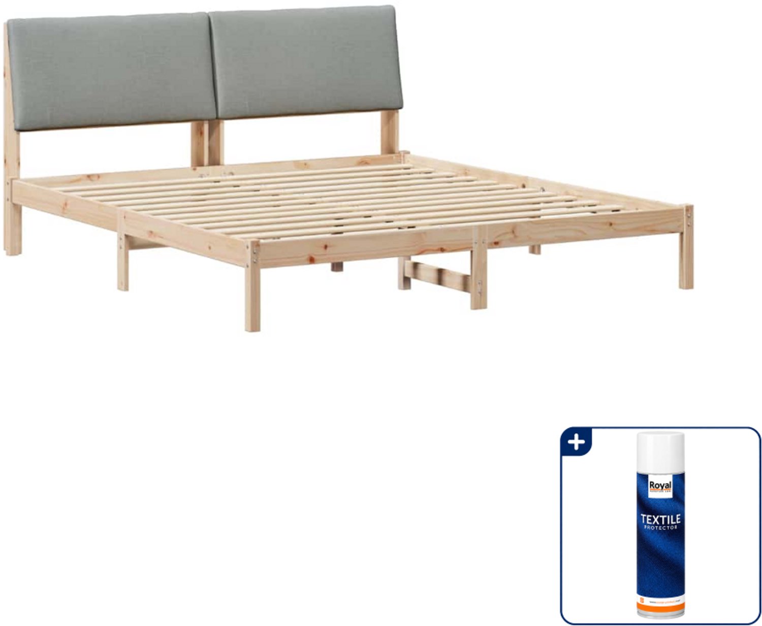 vidaXL Bedframe - 200 x 200 cm - massief grenenhout - bruin en grijs - Inclusief textielbeschermer 500 ml