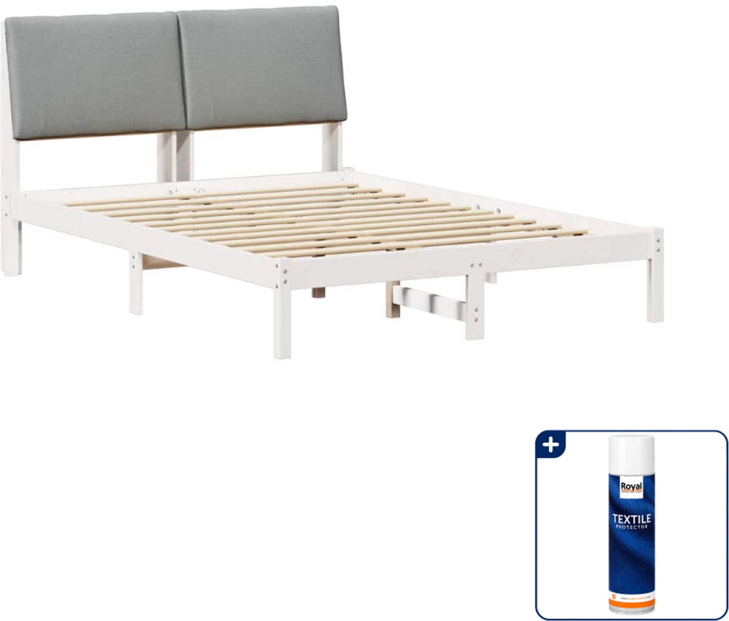 vidaXL Bedframe - 150 x 200 cm - massief grenenhout - wit en lichtgrijs - Inclusief textielbeschermer 500 ml