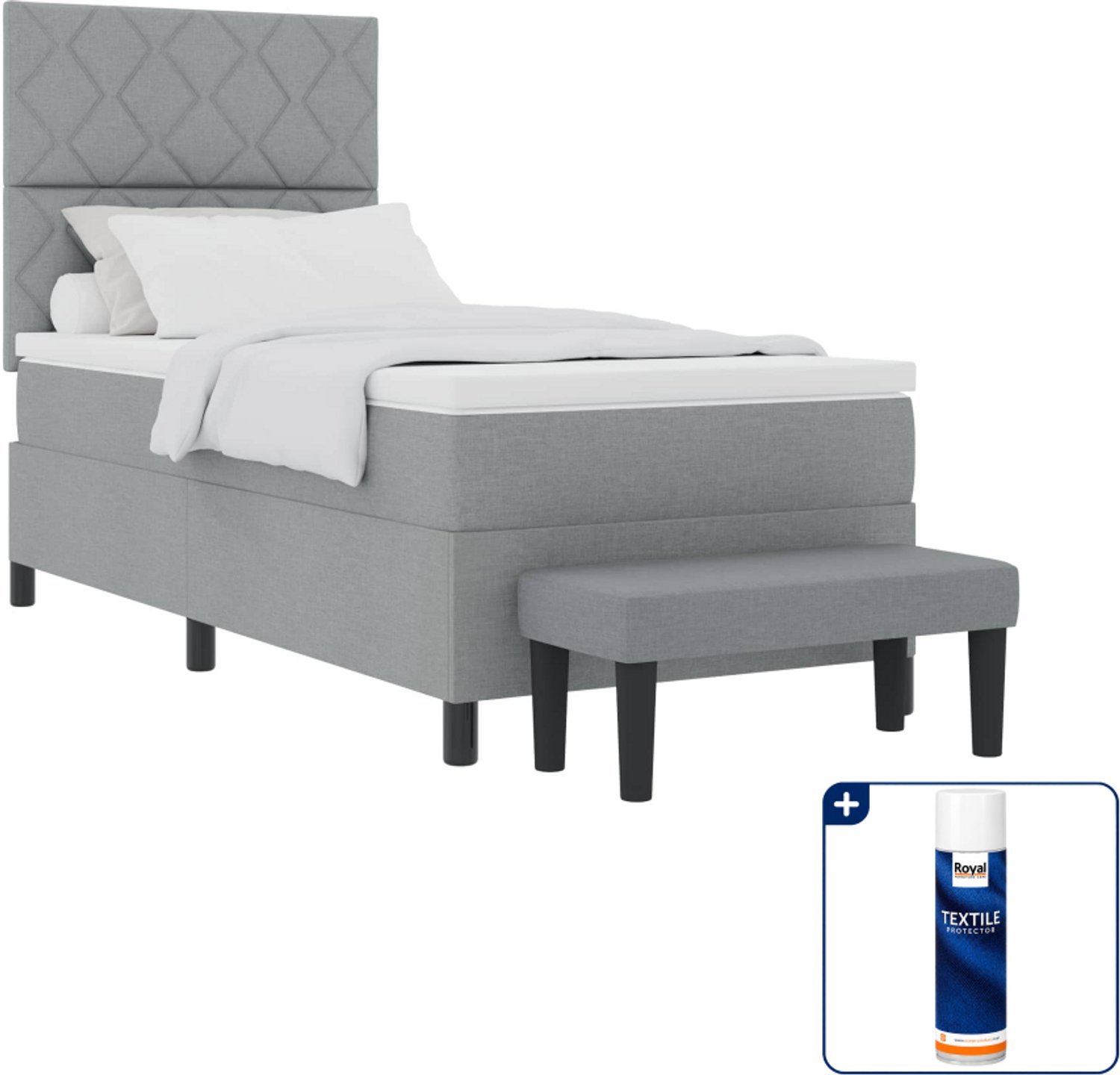 vidaXL boxspringbed - 100 x 200 cm - stof - lichtgrijs - Inclusief textielbeschermer 500 ml Crème