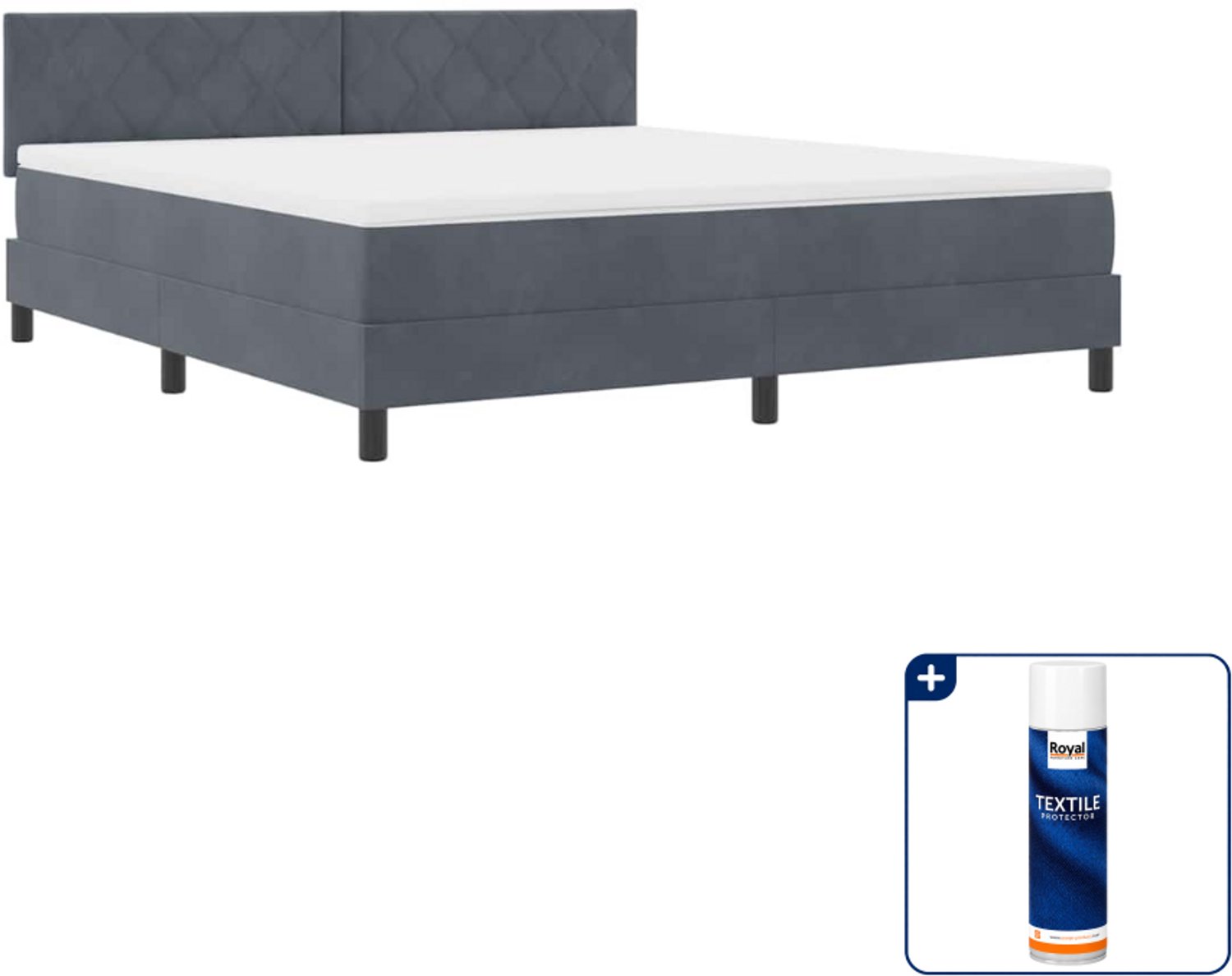 vidaXL Kingsize boxspring - 180 x 200 cm - fluweel - donkergrijs - Inclusief textielbeschermer 500 ml