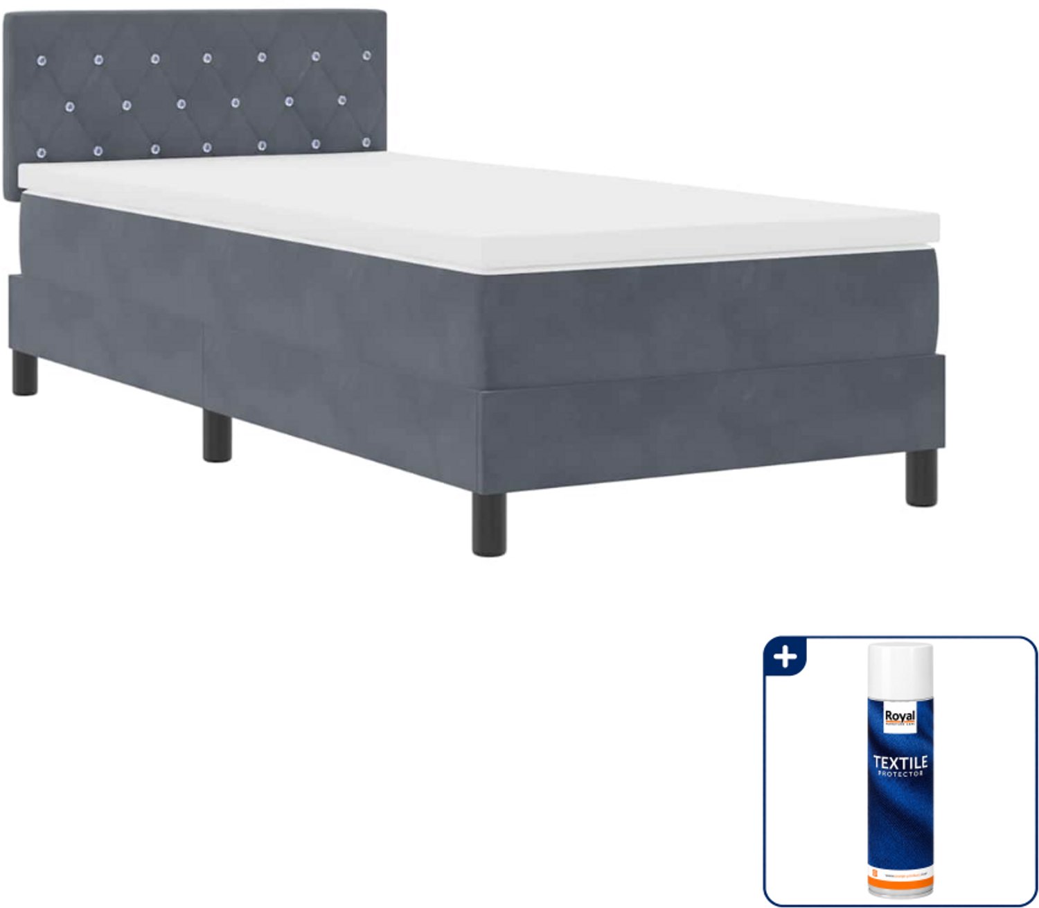 vidaXL led boxspring 90 x 190 cm - fluweel - donkergrijs - Inclusief textielbeschermer 500 ml