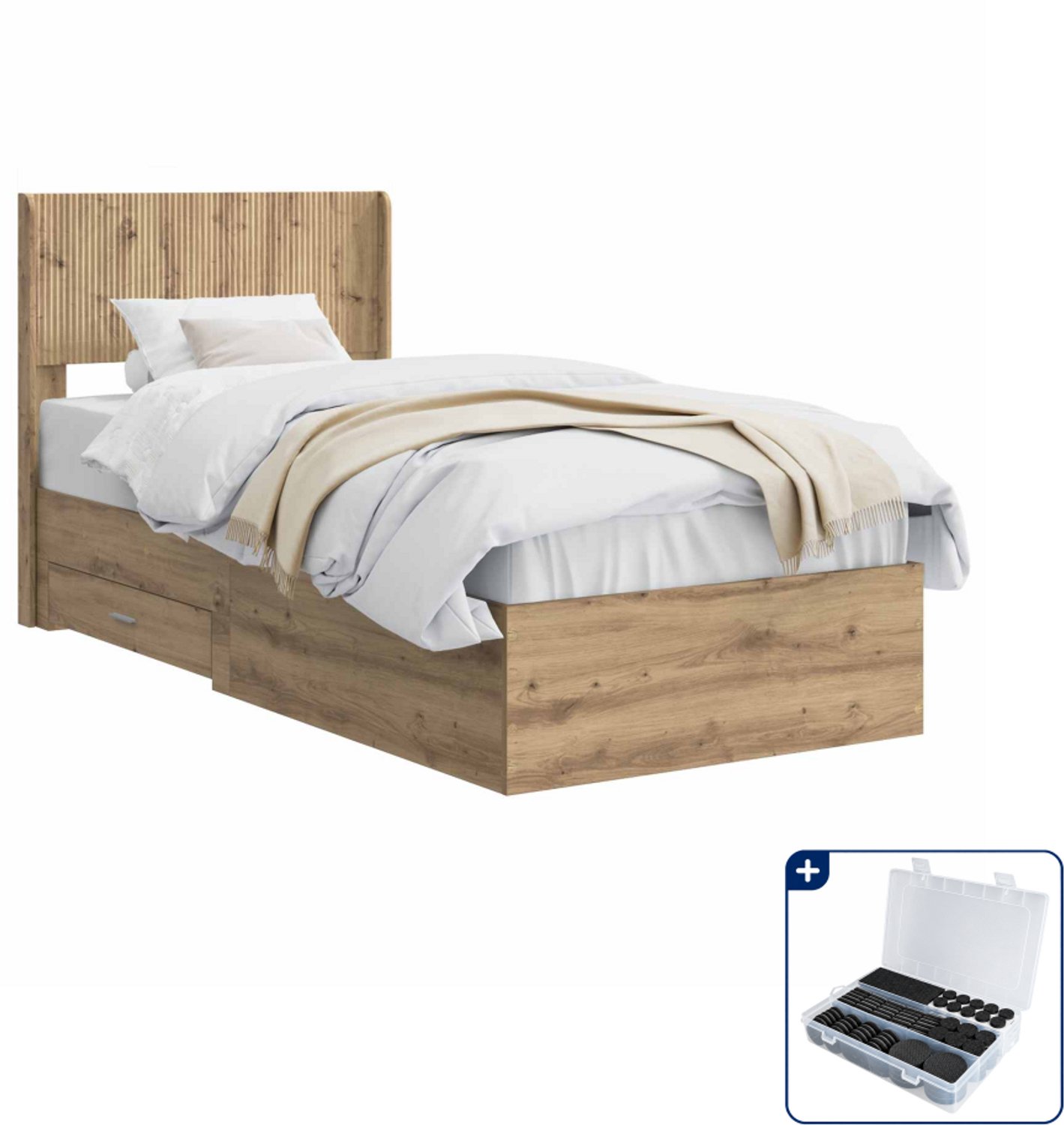 vidaXL bedframe met opbergruimte - 97 x 203 x 100 cm - bewerkt hout - Inclusief antikrasvilt 177-delig Bruin