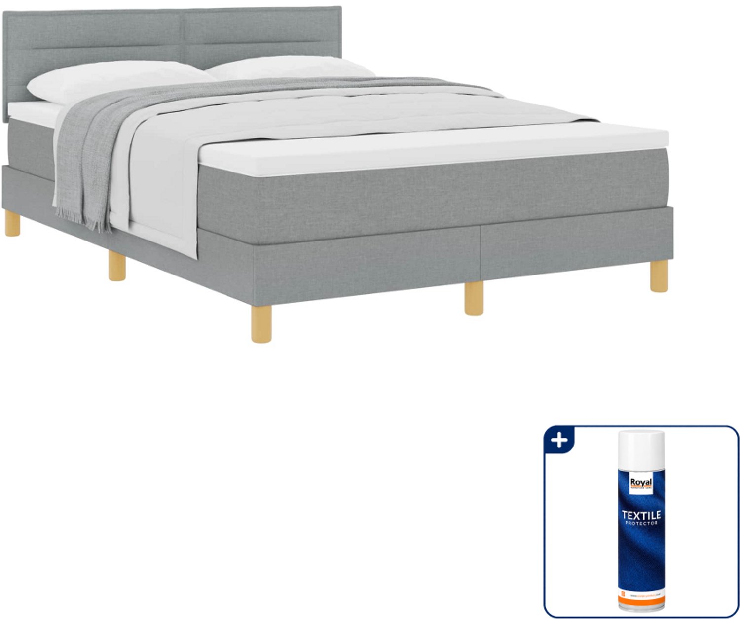 vidaXL boxspringbed - 140 x 190 cm - stof - lichtgrijs - Inclusief textielbeschermer 500 ml