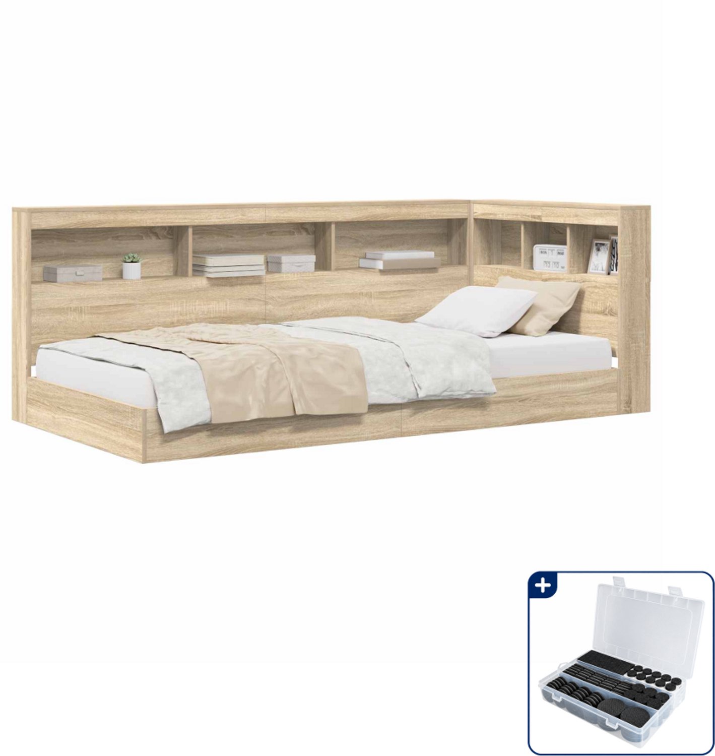 vidaXL boekenkast bed - 75 x 190 cm - bewerkt hout - sonoma eiken - Inclusief antikrasvilt 177-delig Bruin