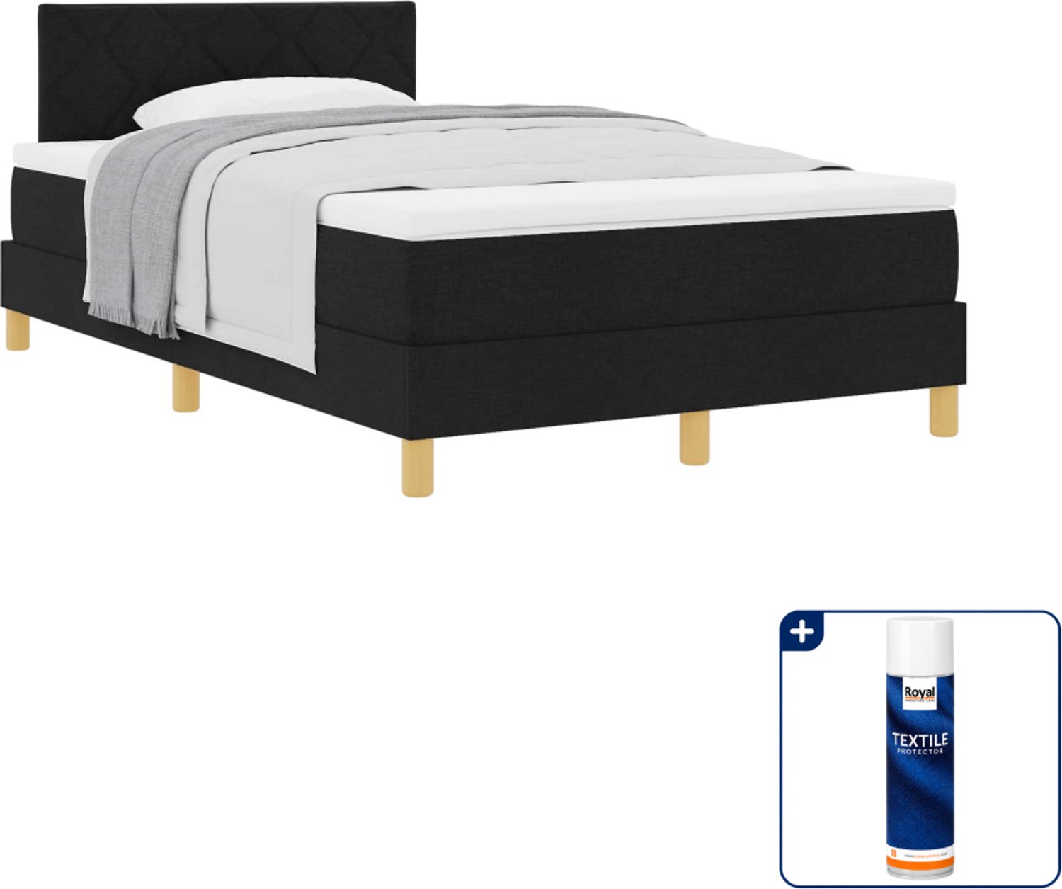 vidaXL boxspringbed - 120 x 190 cm - zwart - Inclusief textielbeschermer 500 ml