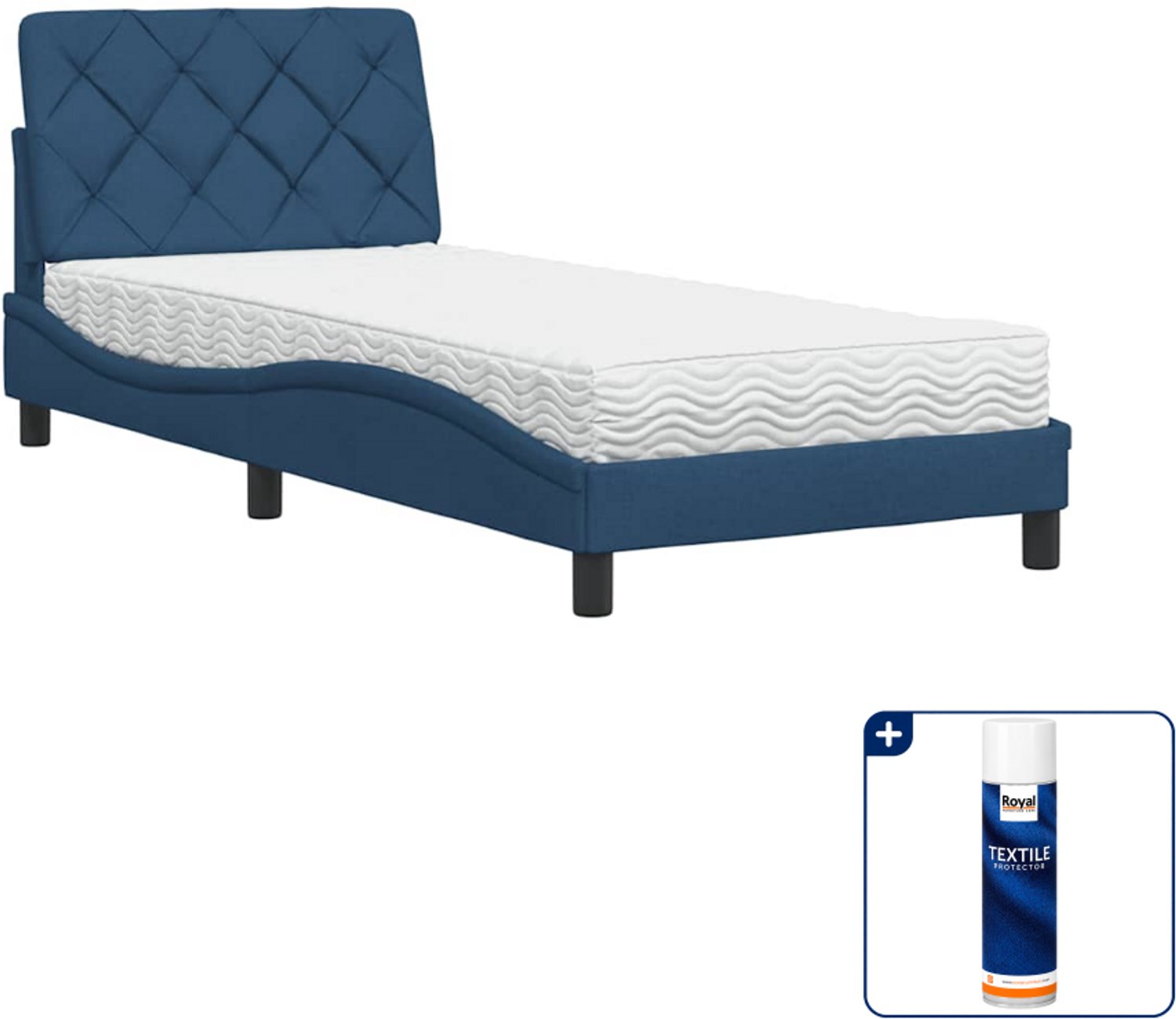 vidaXL Piran bed met matras - 80 x 200 cm - stof - blauw - Inclusief textielbeschermer 500 ml Grijs
