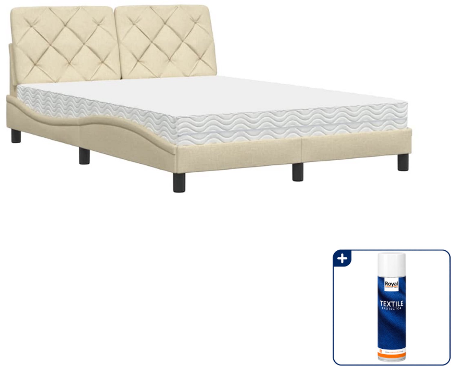 vidaXL Piran bed met matras - 120 x 200 cm - crème - Inclusief textielbeschermer 500 ml