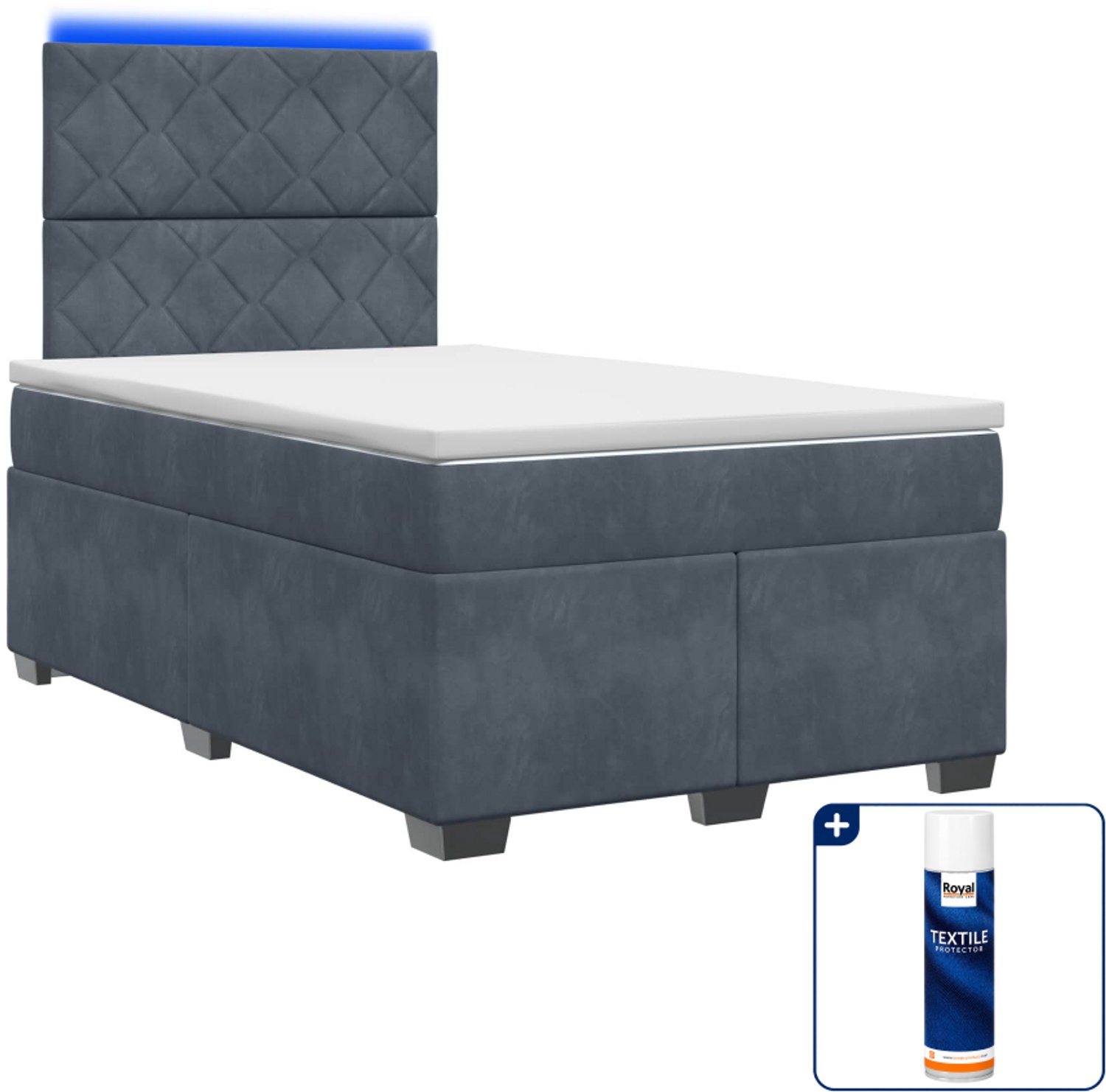 vidaXL boxspringbed met matras - 120 x 200 cm - fluweel - donkergrijs - Inclusief textielbeschermer 500 ml Donker Grijn