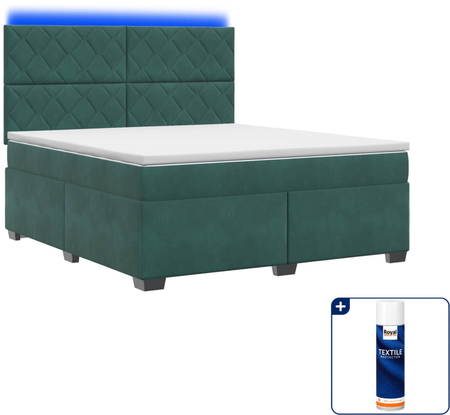 vidaXL boxspringbed met matras - 140 x 190 cm - fluweel - donkergroen - Inclusief textielbeschermer 500 ml
