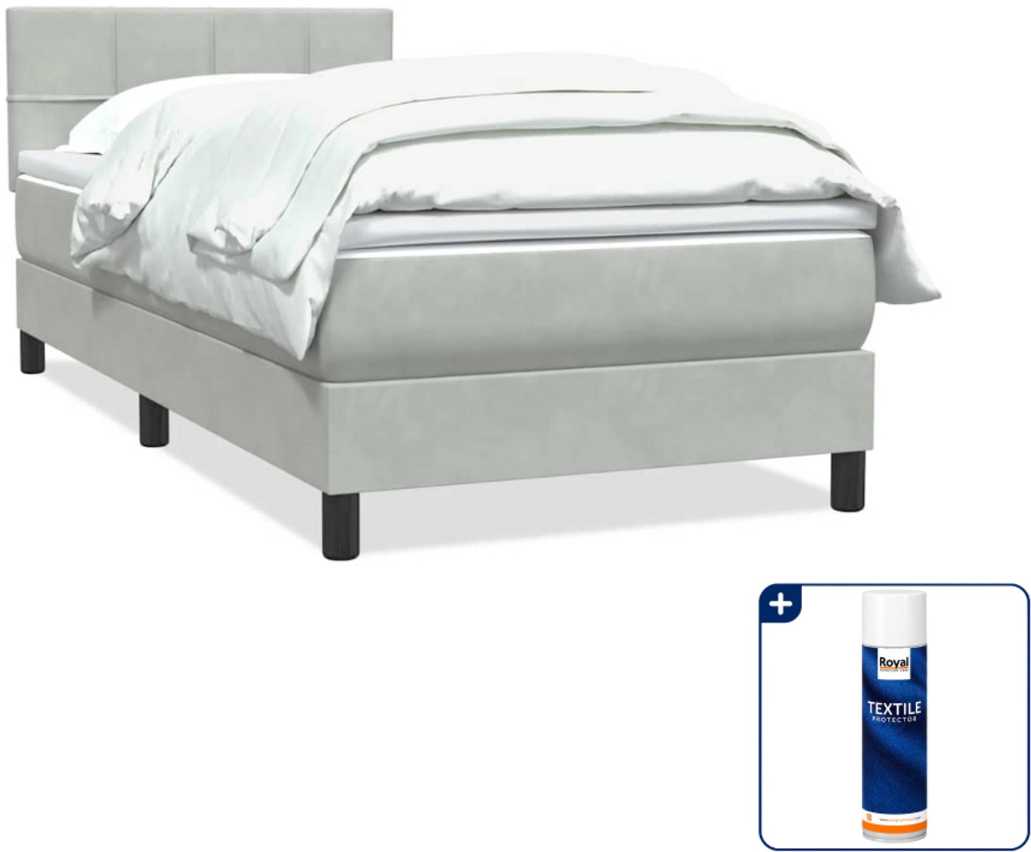 vidaXL boxspring met matras 80 x 220 cm - fluweel - lichtgrijs - Inclusief textielbeschermer 500 ml Bruin