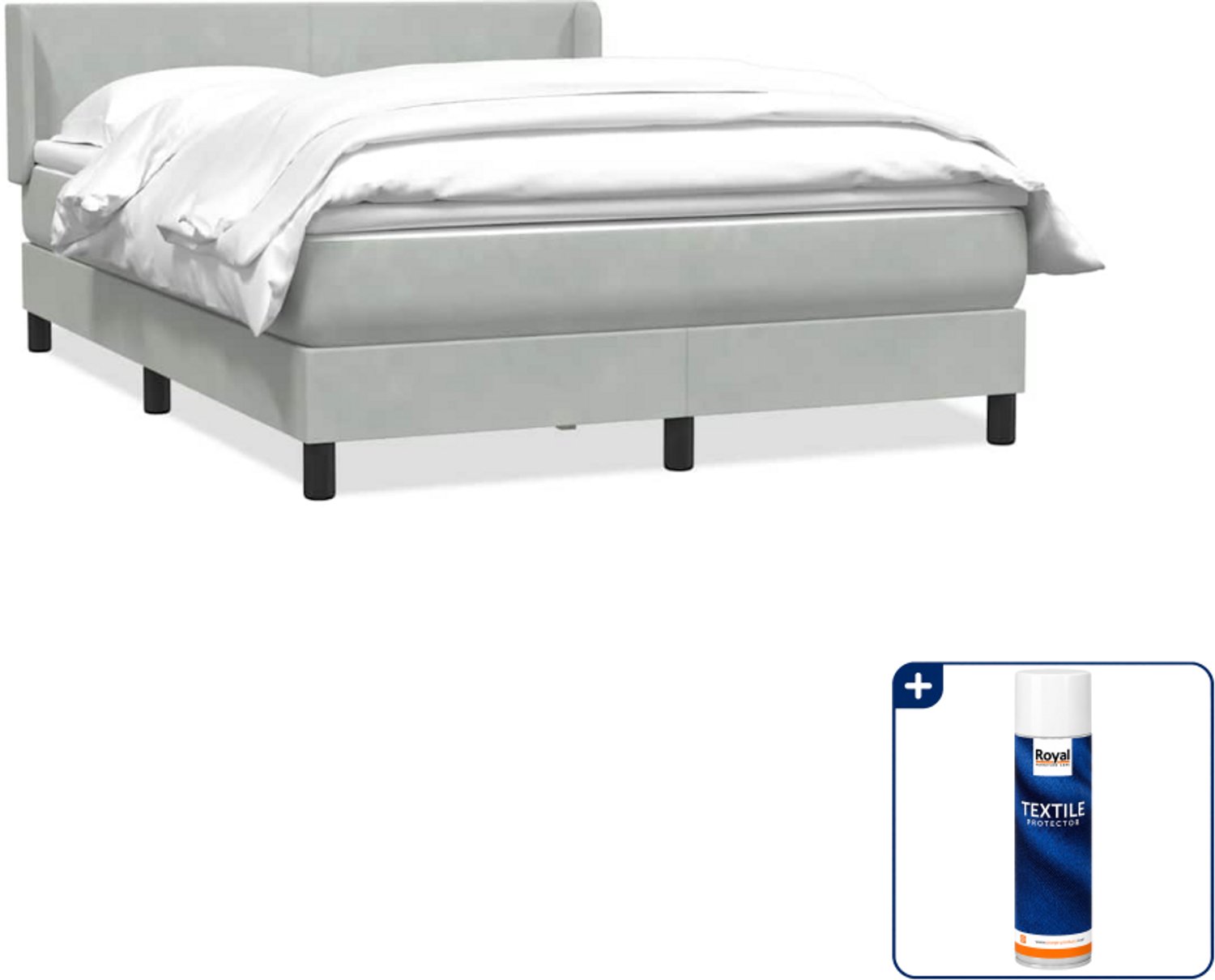 vidaXL boxspring met matras - queensize - 160 x 210 cm - lichtgrijs - Inclusief textielbeschermer 500 ml Wit