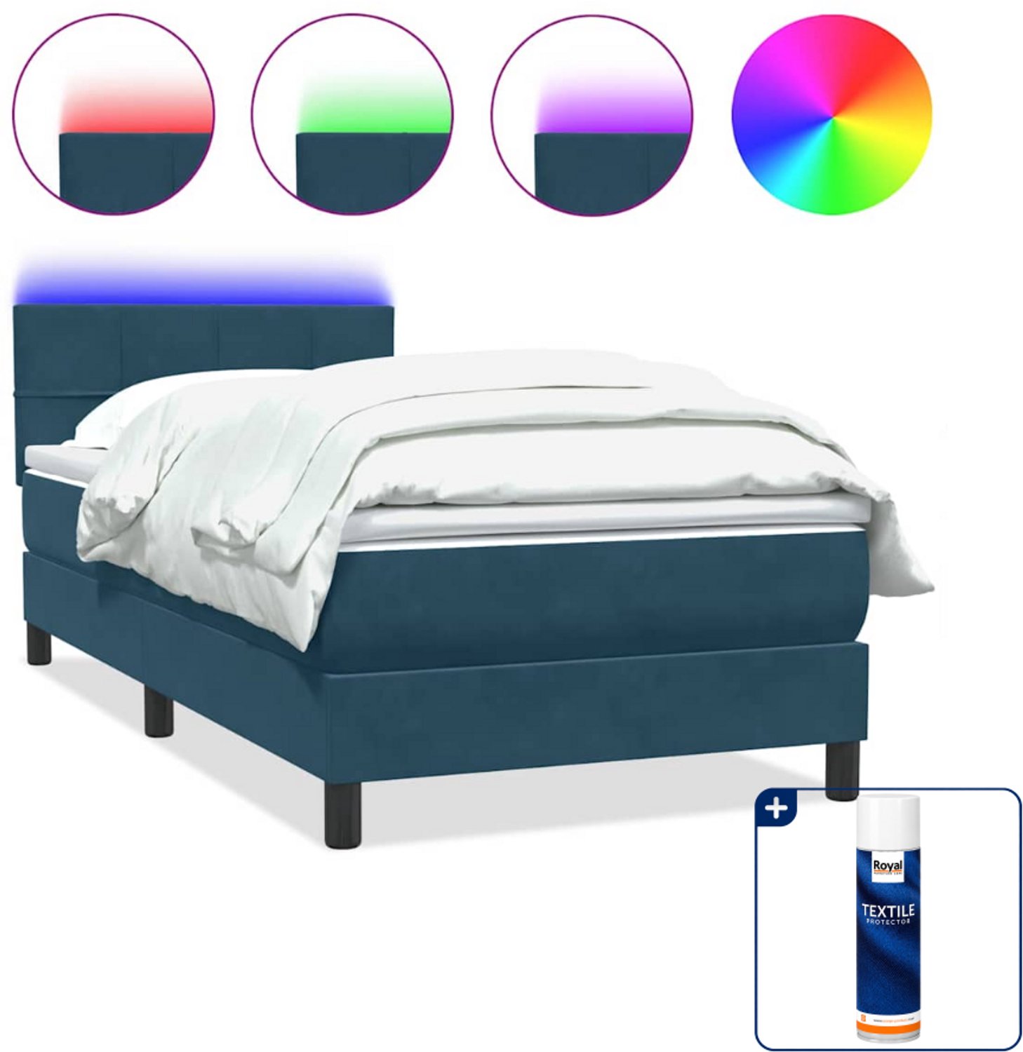 vidaXL boxspring met matras en LED - 80 x 220 cm - fluweel - donkerblauw - Inclusief textielbeschermer 500 ml Bruin