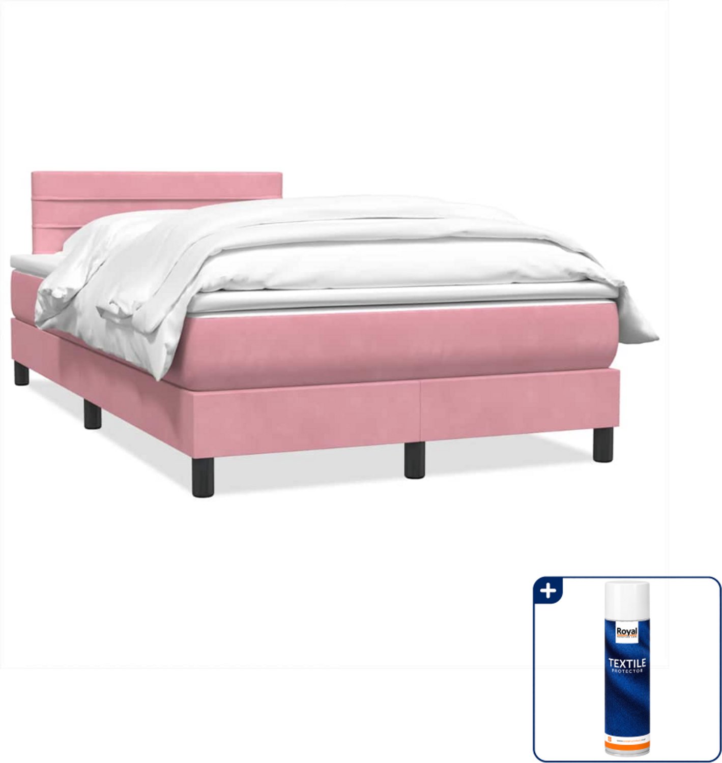vidaXL boxspring met matras 120 x 220 cm - fluweel - roze - Inclusief textielbeschermer 500 ml