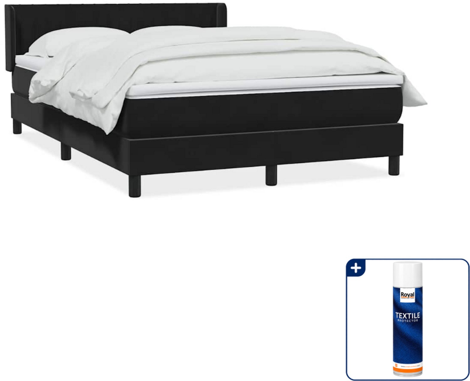 vidaXL boxspring met matras - Queensize - 160 x 210 cm - zwart - Inclusief textielbeschermer 500 ml