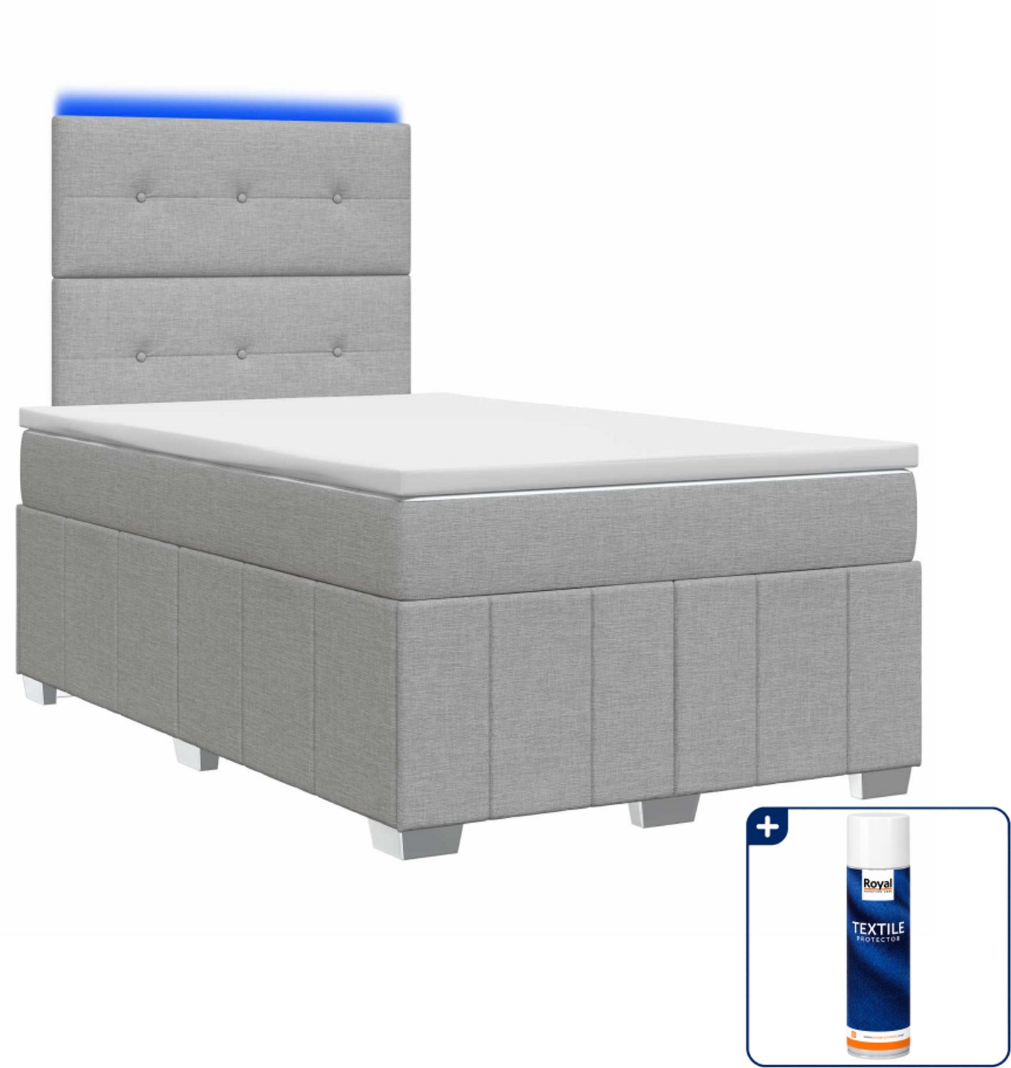 vidaXL LED boxspringbed - 120 x 190 cm - lichtgrijs - Inclusief textielbeschermer 500 ml