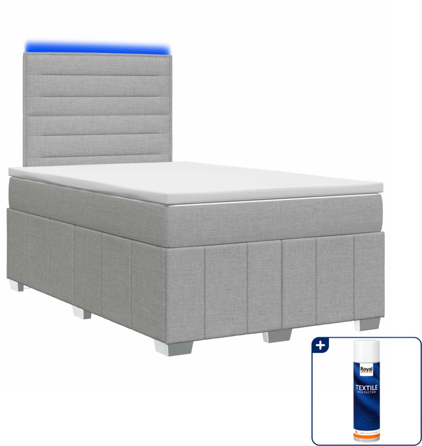 vidaXL LED boxspring met matras - 120 x 190 cm - lichtgrijs - Inclusief textielbeschermer 500 ml