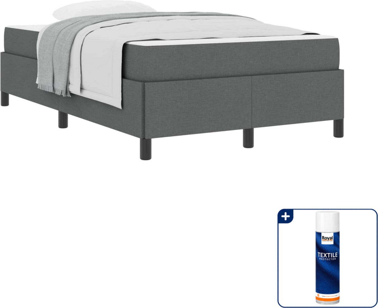 vidaXL boxspringbed - 120 x 190 cm - donkergrijs - Inclusief textielbeschermer 500 ml Bruin