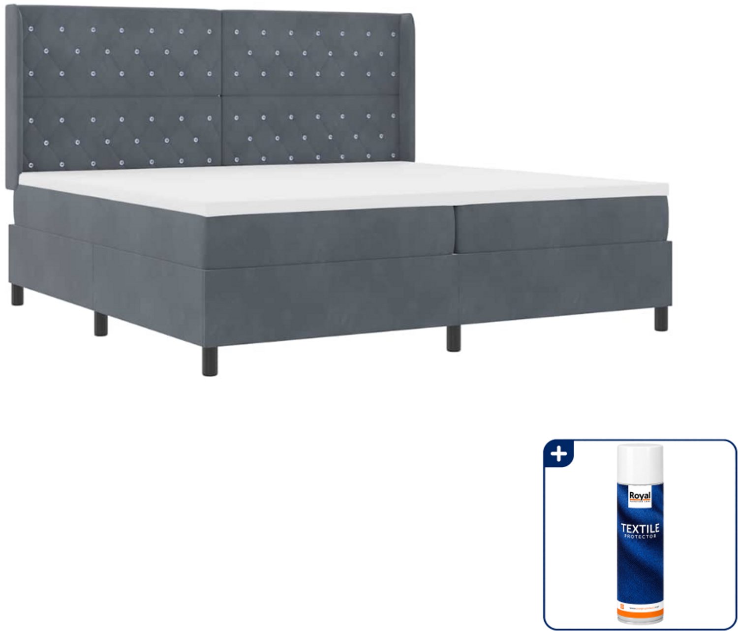 vidaXL Boxspringbed - 200 x 200 cm - fluweel - donkergrijs - Inclusief textielbeschermer 500 ml