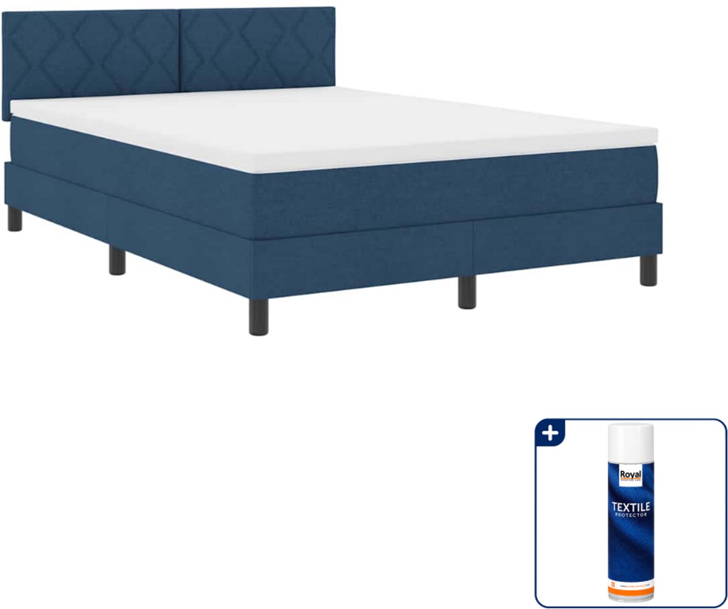vidaXL Small double boxspringbed - 140 x 200 cm - blauw - Inclusief textielbeschermer 500 ml