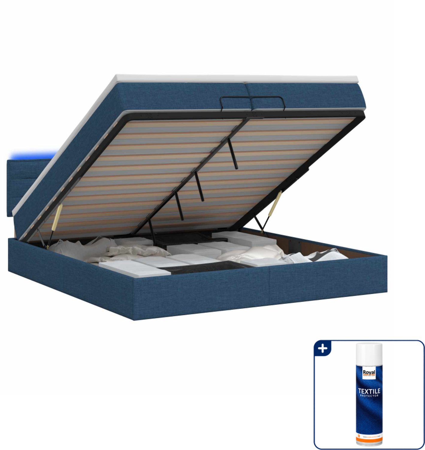 vidaXL Super kingsize bedframe met matras en LED - 200 x 200 cm - blauw - Inclusief textielbeschermer 500 ml