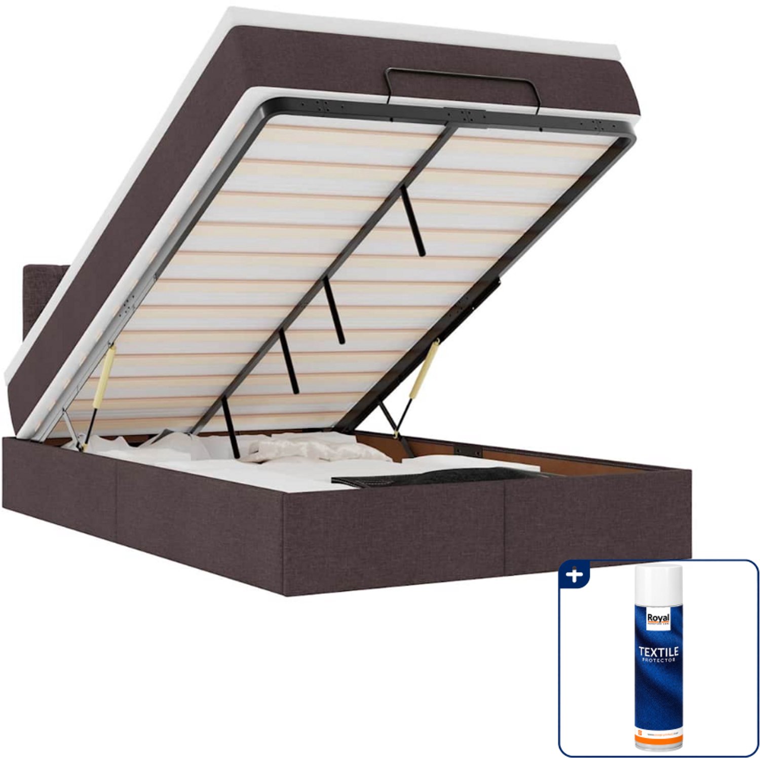 vidaXL ottoman bed met matras en led - 120 x 200 cm - donkerbruin - Inclusief textielbeschermer 500 ml Zwart