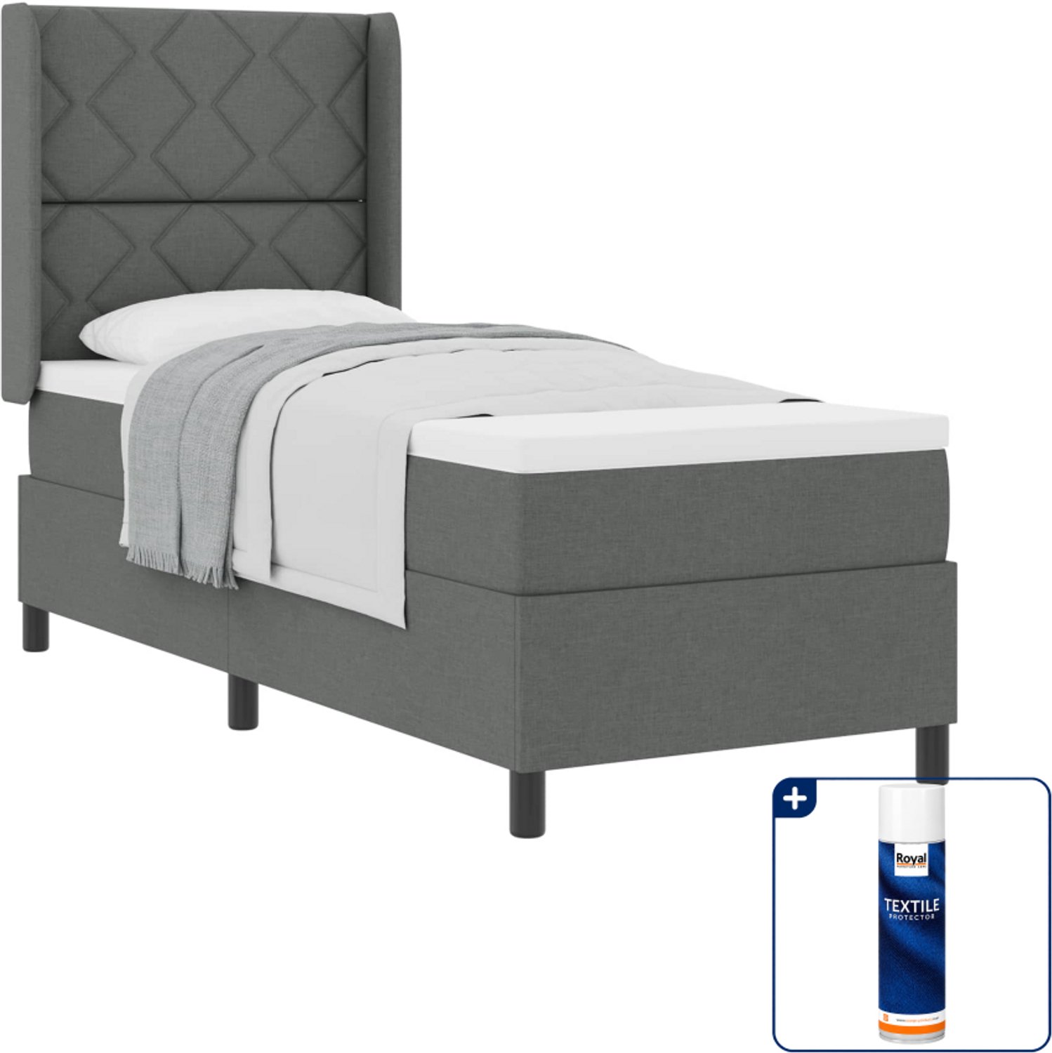 vidaXL boxspringbed - 80 x 200 cm - donkergrijs - Inclusief textielbeschermer 500 ml