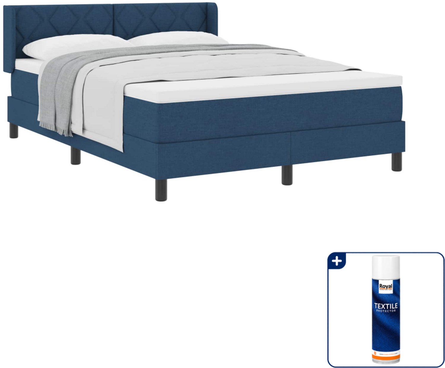 vidaXL boxspringbed Small double - 140 x 200 cm - blauw - Inclusief textielbeschermer 500 ml