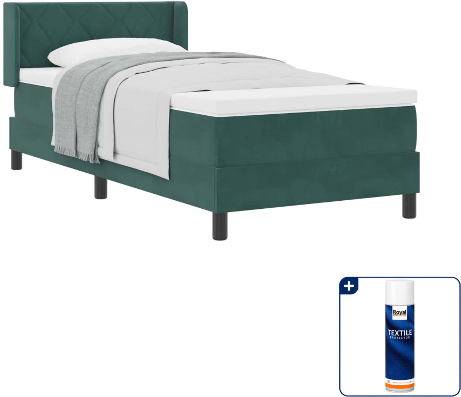 vidaXL Boxspringbed - 100 x 200 cm - fluweel - donkergroen - Inclusief textielbeschermer 500 ml