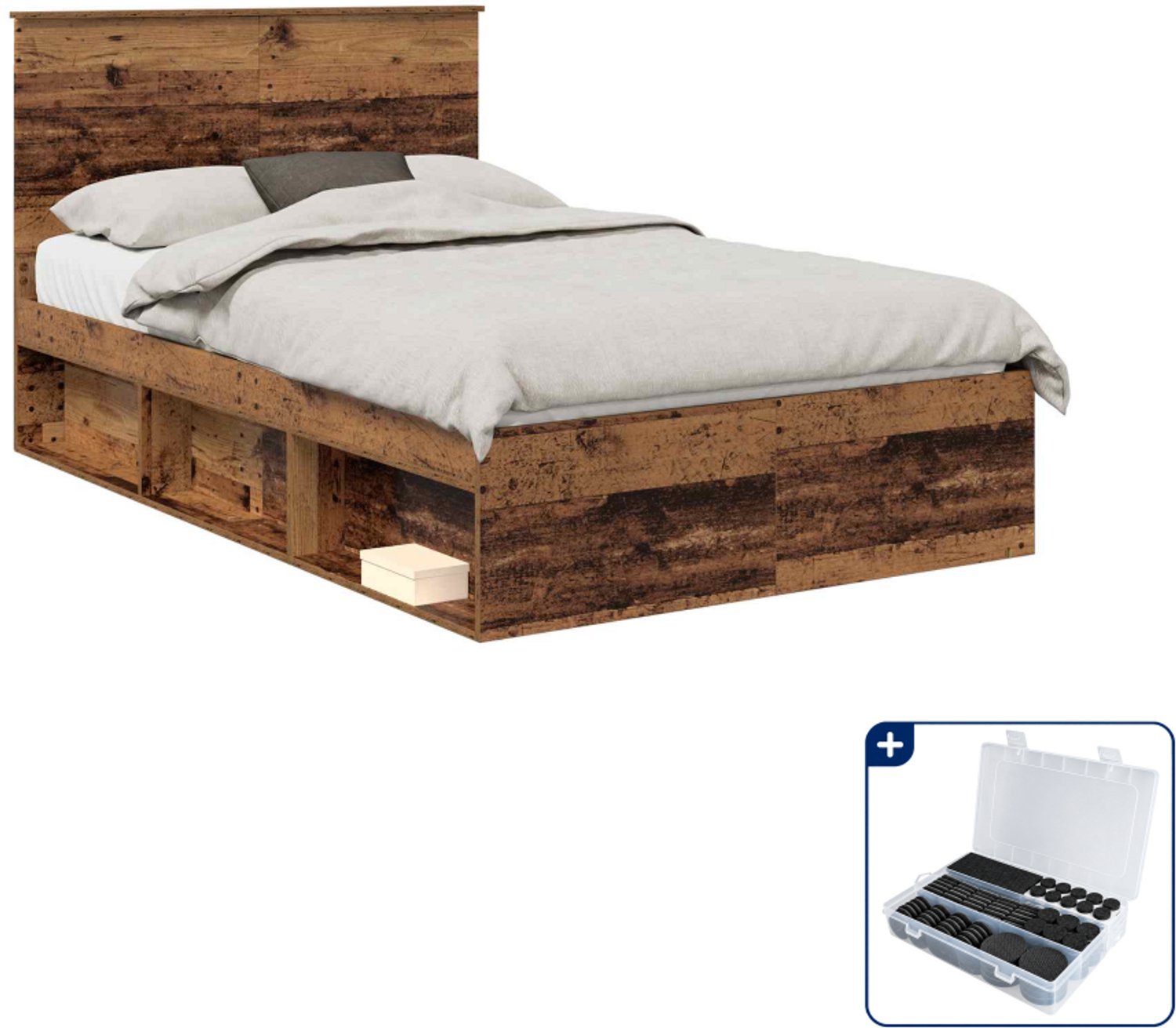 vidaXL bedframe - 120 x 200 cm - bewerkt hout - oudhout - Inclusief antikrasvilt 177-delig Grijs