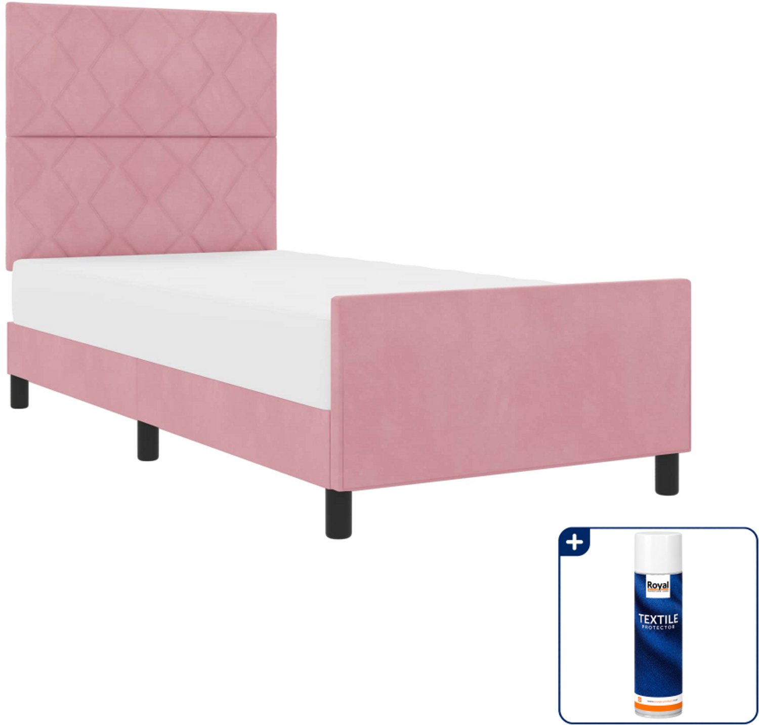 vidaXL Boxspringbed - 90 x 190 cm - fluweel - roze - Inclusief textielbeschermer 500 ml Grijs