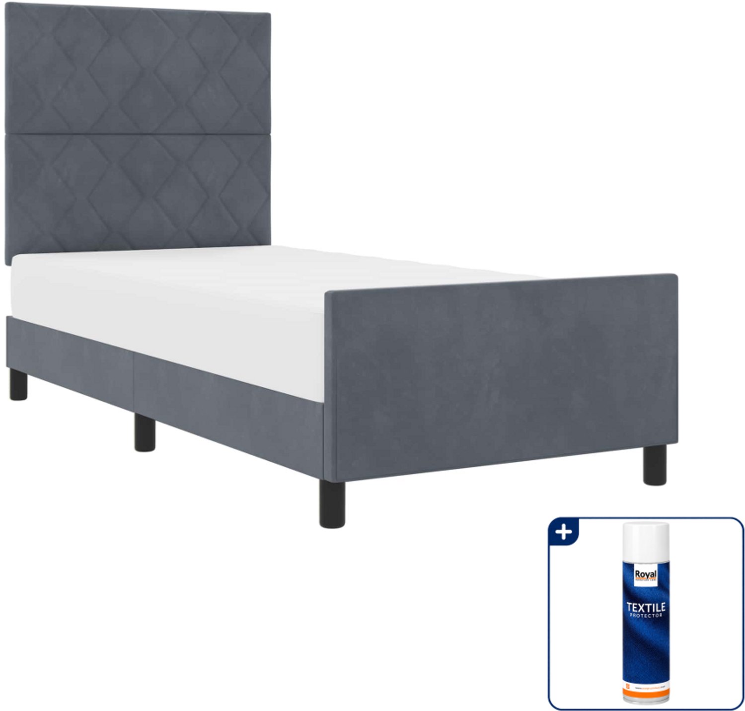vidaXL boxspringbed - 90 x 190 cm - fluweel - donkergrijs - Inclusief textielbeschermer 500 ml Taupe