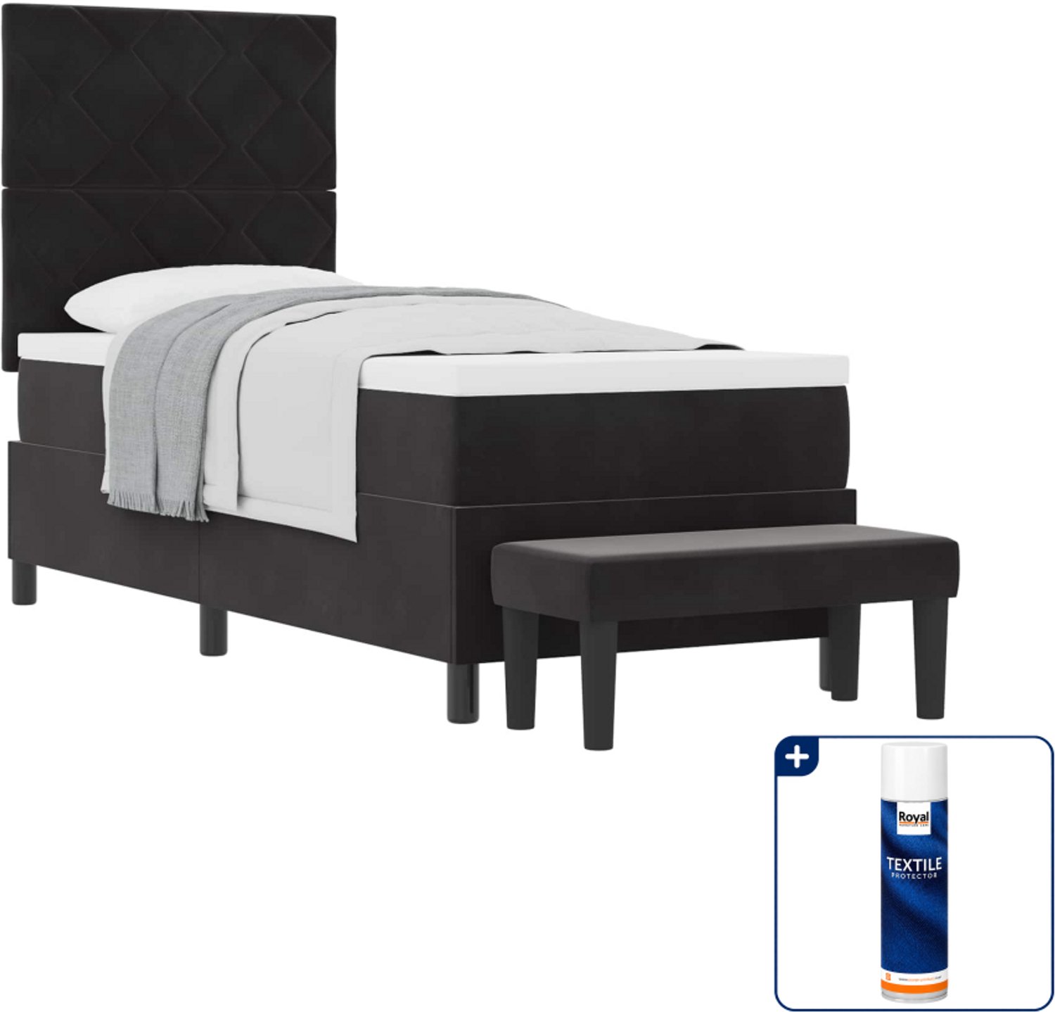 vidaXL boxspring bed - 80 x 200 cm - fluweel - zwart - Inclusief textielbeschermer 500 ml