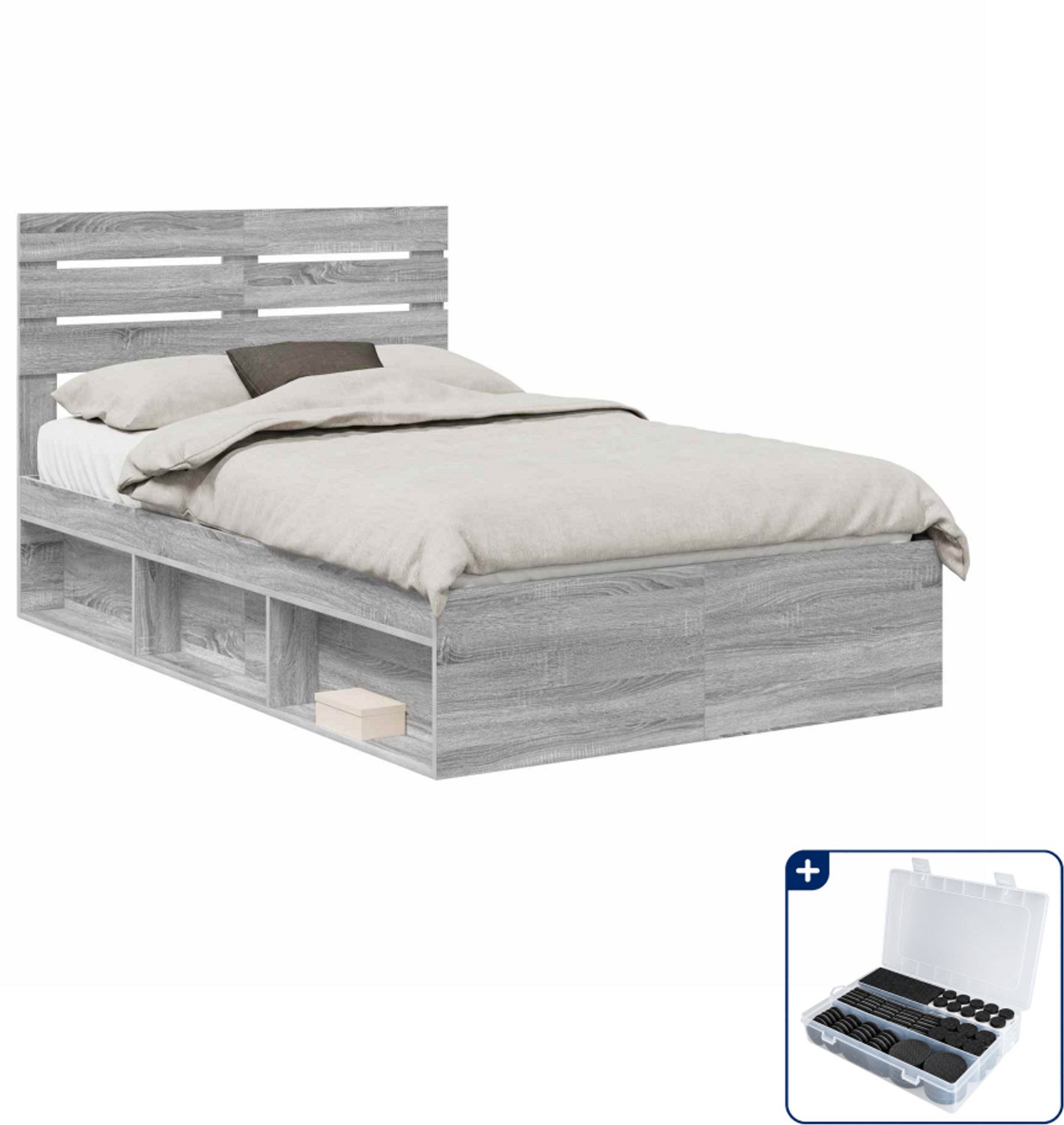 vidaXL bedframe - 135 x 190 cm - grijs sonoma - Inclusief antikrasvilt 177-delig Bruin
