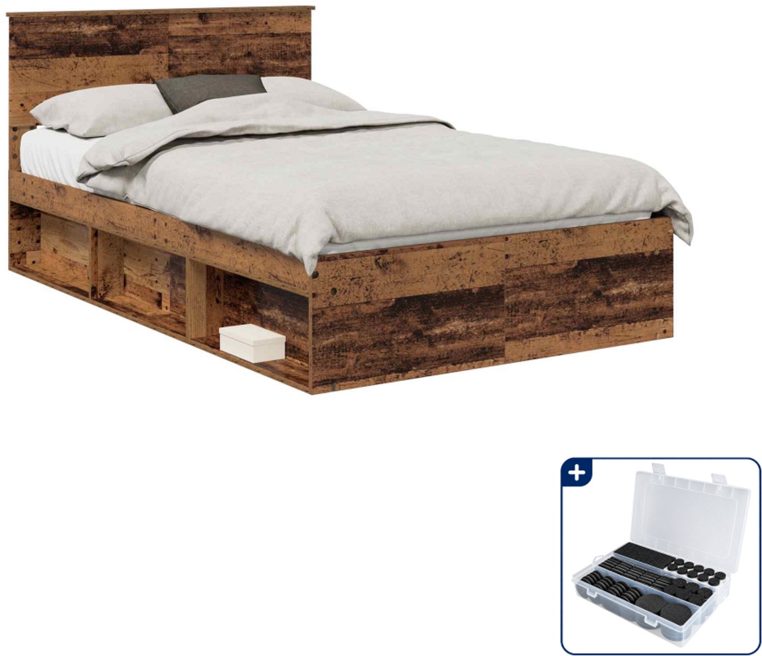 vidaXL bedframe met hoofdeinde - 120 x 190 cm - massief grenenhout - Inclusief antikrasvilt 177-delig Wit