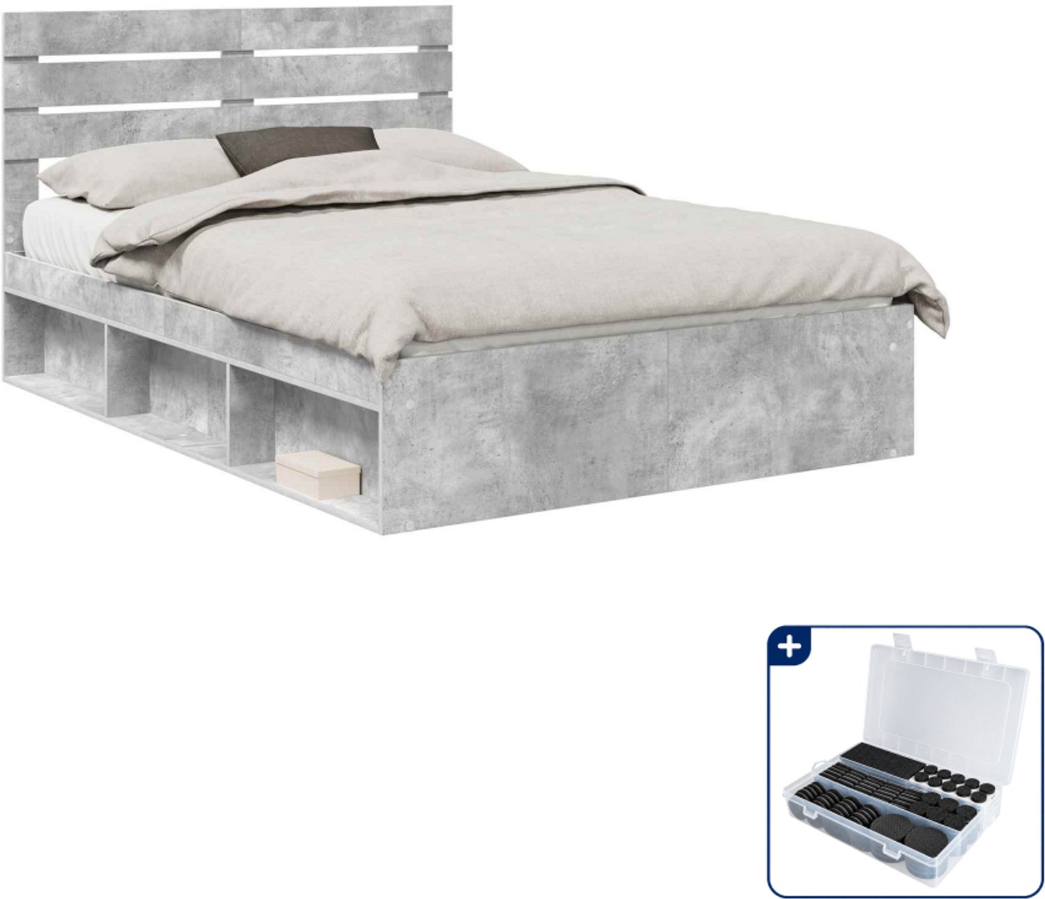 vidaXL bedframe - 150 x 200 cm - massief grenenhout - betongrijs - Inclusief antikrasvilt 177-delig Bruin