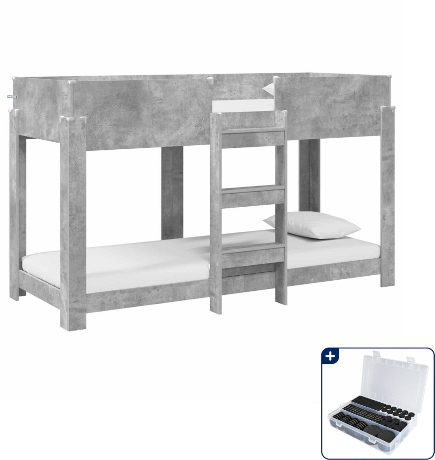 vidaXL stapelbed - 75 x 190 cm - bewerkt hout - beton grijs - Inclusief antikrasvilt 177-delig Wit