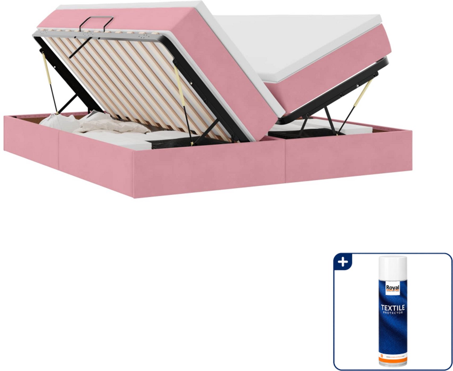 vidaXL opbergbed met matras - 200 x 200 cm - fluweel - roze - Inclusief textielbeschermer 500 ml Blauw