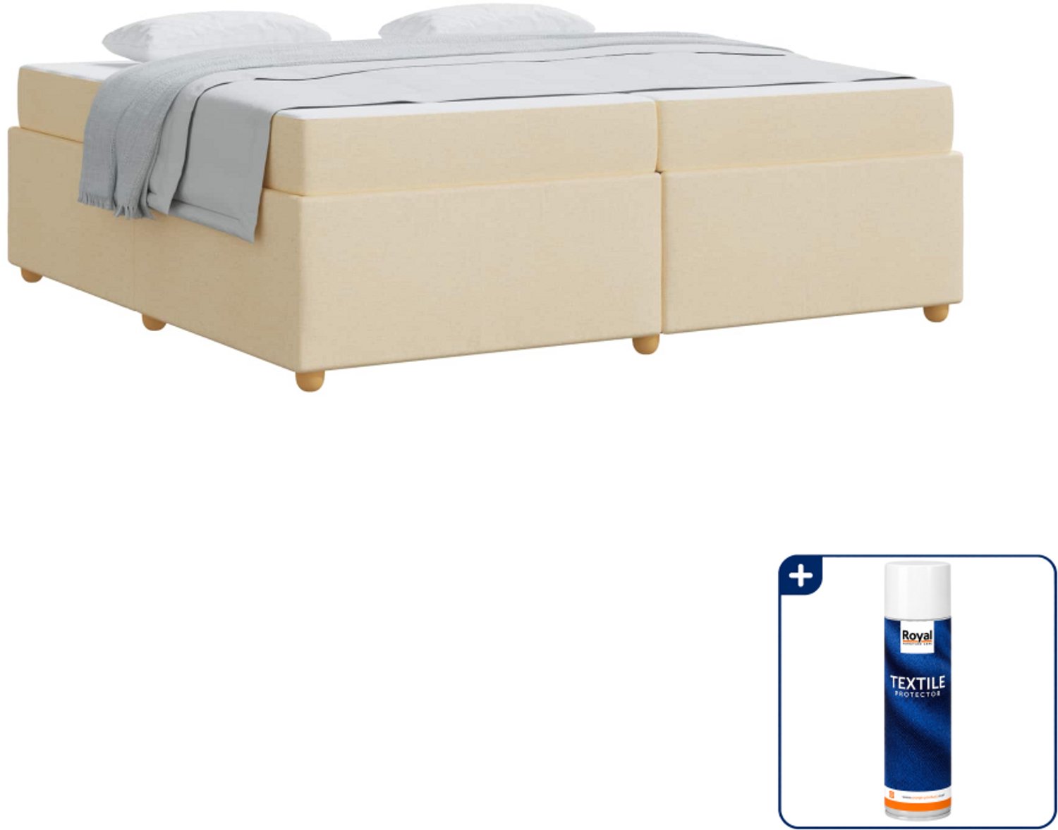 vidaXL bed met matras - 200 x 200 cm - stof - crème - Inclusief textielbeschermer 500 ml Grijs