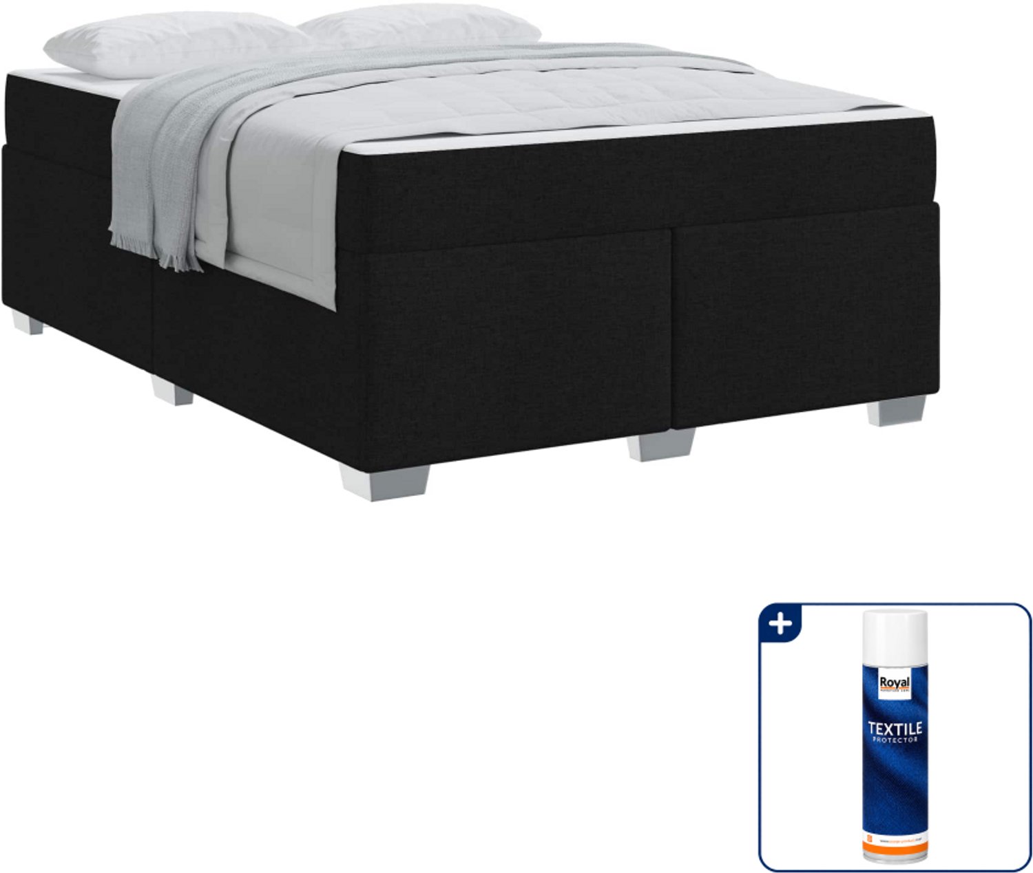 vidaXL Bed met matras - Small double - 140 x 200 cm - stof - zwart - Inclusief textielbeschermer 500 ml