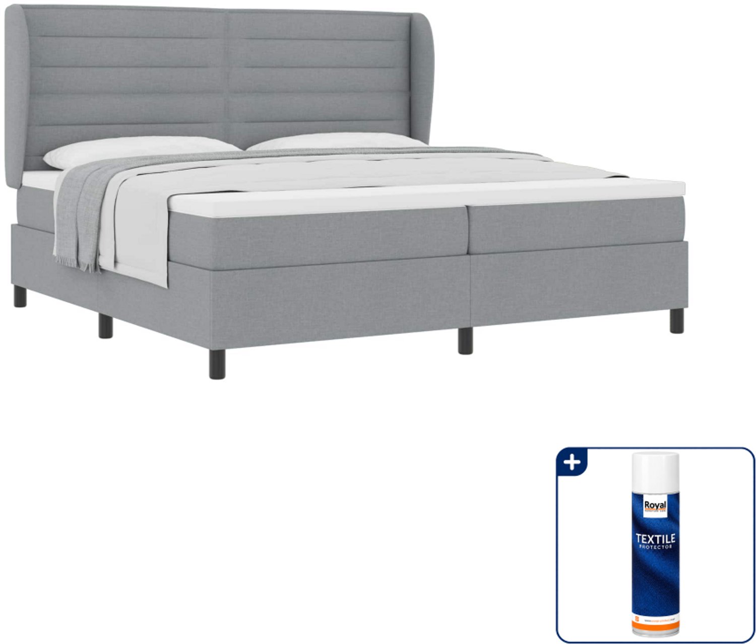 vidaXL Boxspring bed met matras - 200 x 200 cm - stof - lichtgrijs - Inclusief textielbeschermer 500 ml