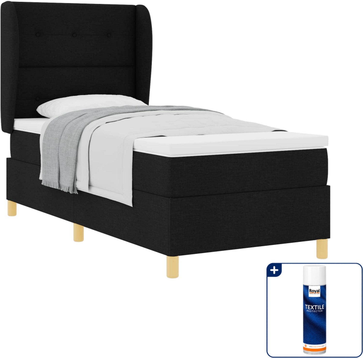 vidaXL Boxspringbed - 100 x 200 cm - stof - zwart - Inclusief textielbeschermer 500 ml