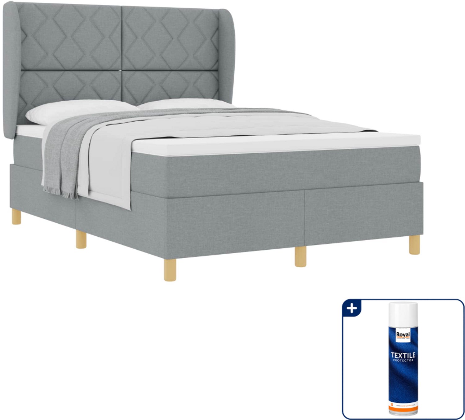 vidaXL boxspringbed - Queensize - 160 x 200 cm - lichtgrijs - Inclusief textielbeschermer 500 ml