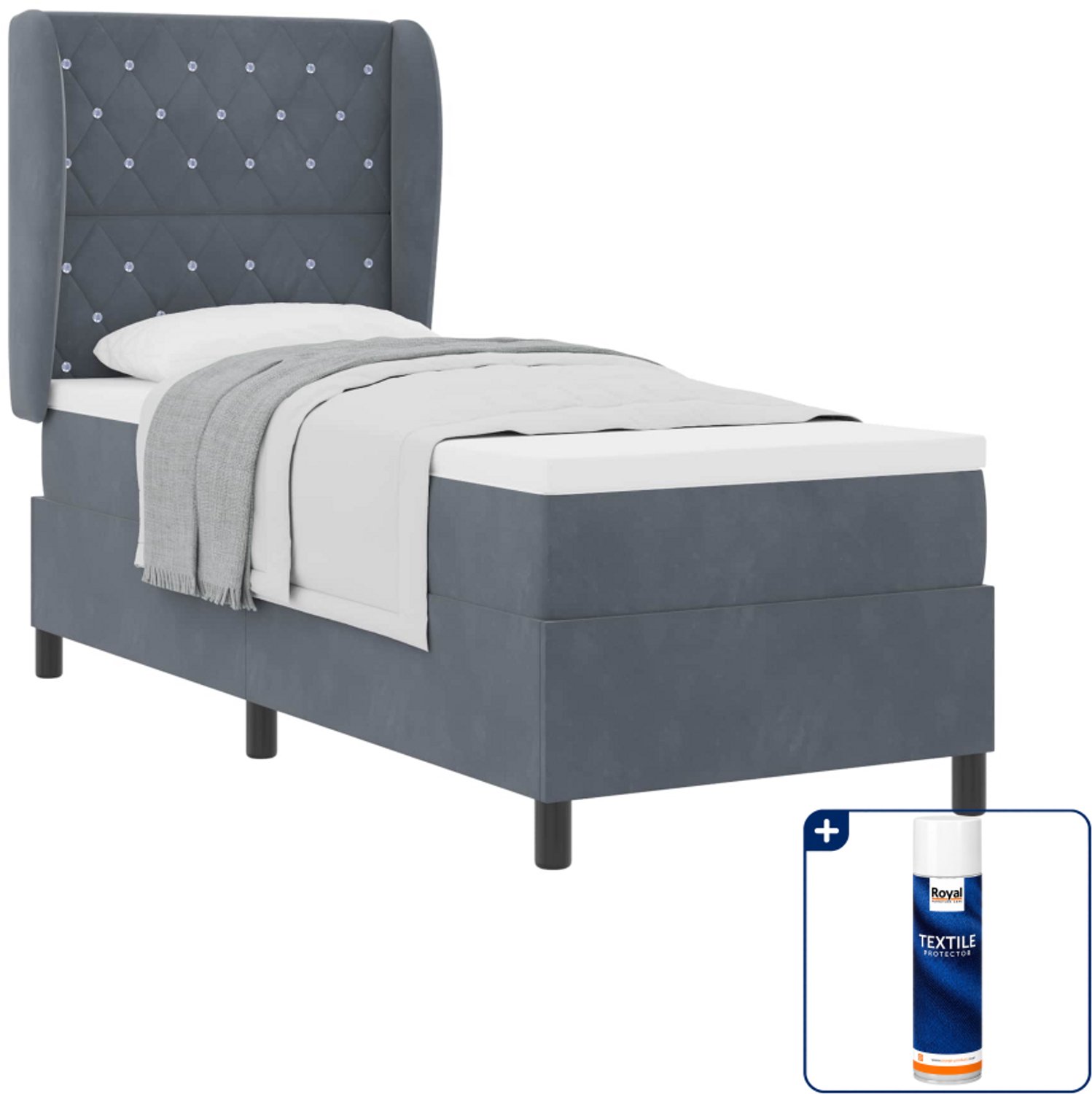 vidaXL boxspringbed - 80 x 200 cm - fluweel - donkergrijs - Inclusief textielbeschermer 500 ml