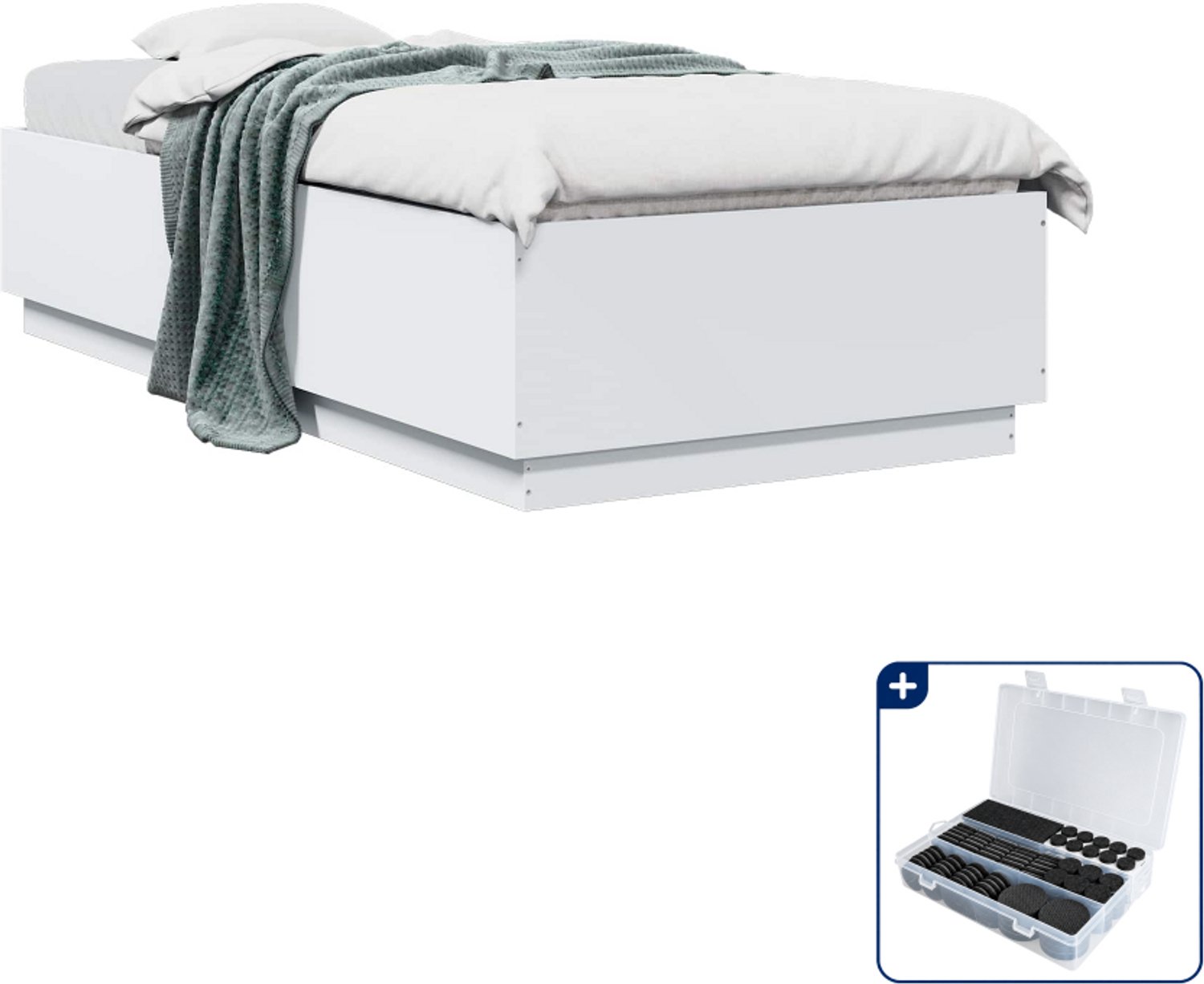 vidaXL bedframe 80 x 200 cm - bewerkt hout - wit - Inclusief antikrasvilt 177-delig