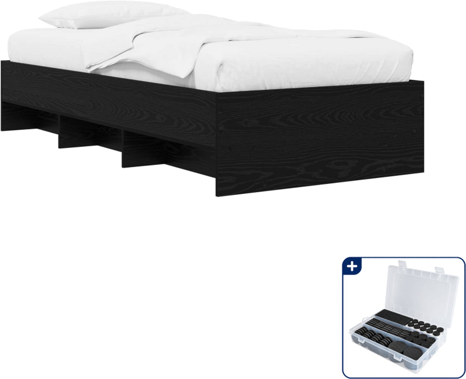 vidaXL Bedframe 80 x 200 cm - bewerkt hout - zwart eiken - Inclusief antikrasvilt 177-delig