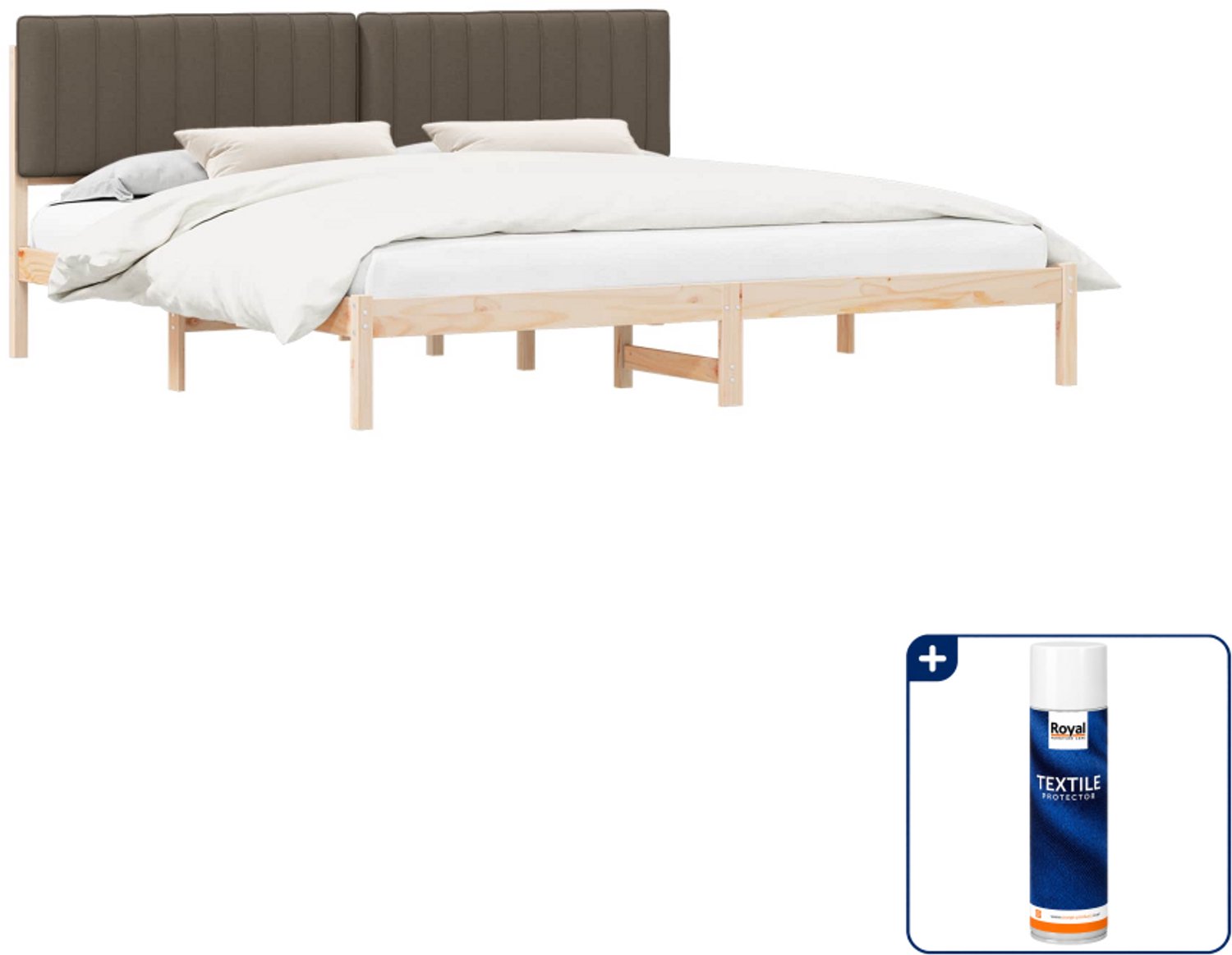 vidaXL Bedframe - 200 x 200 cm - massief grenenhout - taupe - Inclusief textielbeschermer 500 ml Bruin