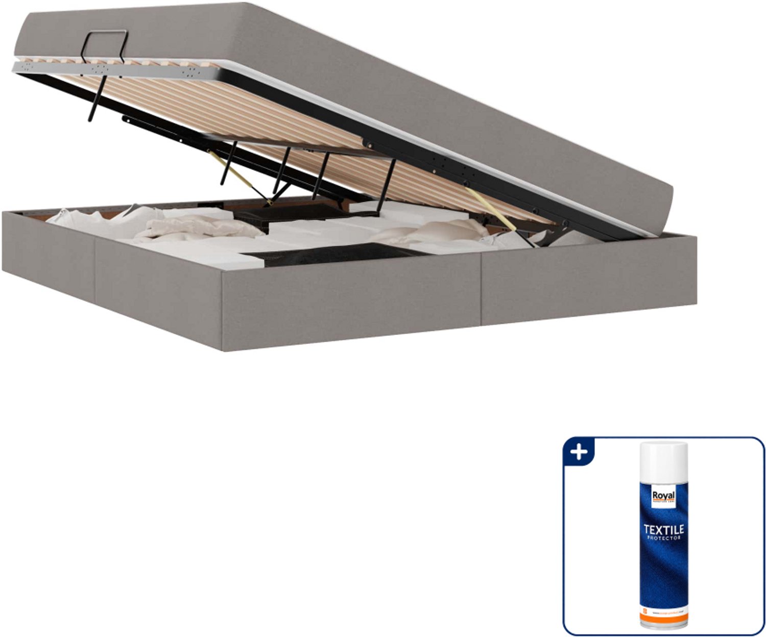 vidaXL Kingsize opbergbed - 180 x 200 cm - polyester - taupe - Inclusief textielbeschermer 500 ml Bruin