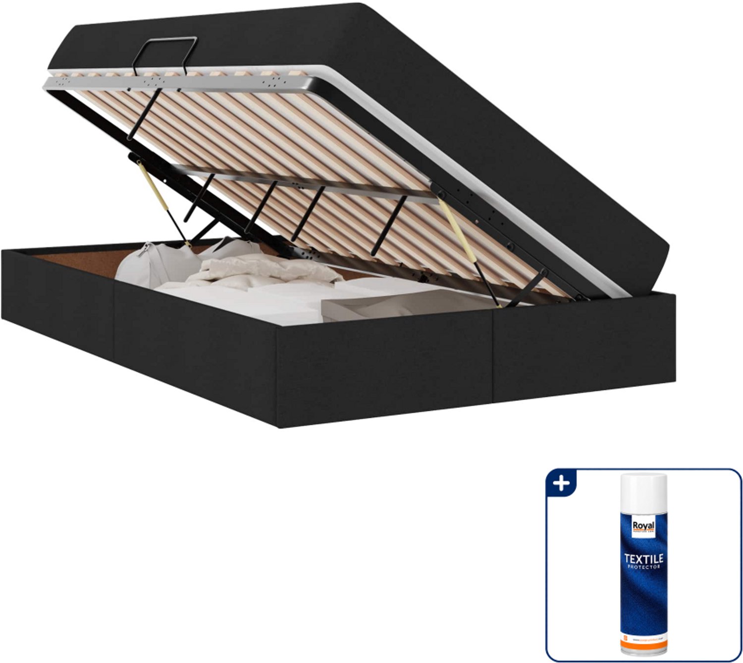 vidaXL Opbergbed met matras - 120 x 200 cm - metaal - zwart - Inclusief textielbeschermer 500 ml Bruin