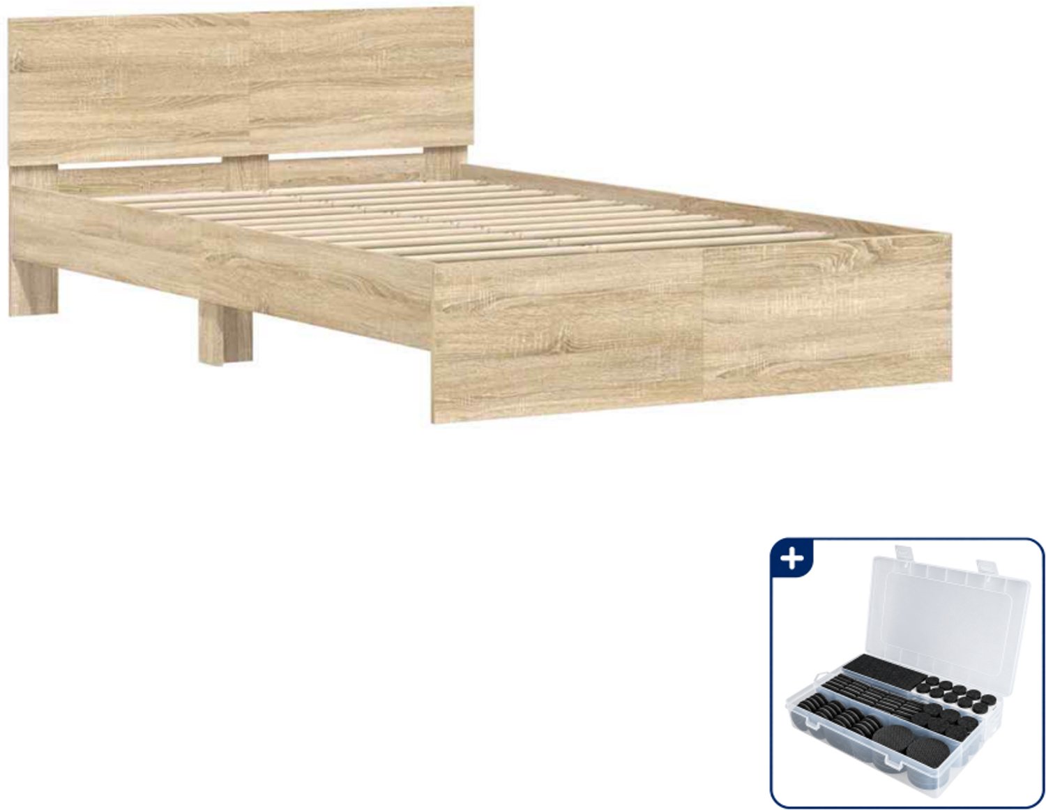 vidaXL bedframe - 137 x 190 cm - bewerkt hout - sonoma - Inclusief antikrasvilt 177-delig Grijs